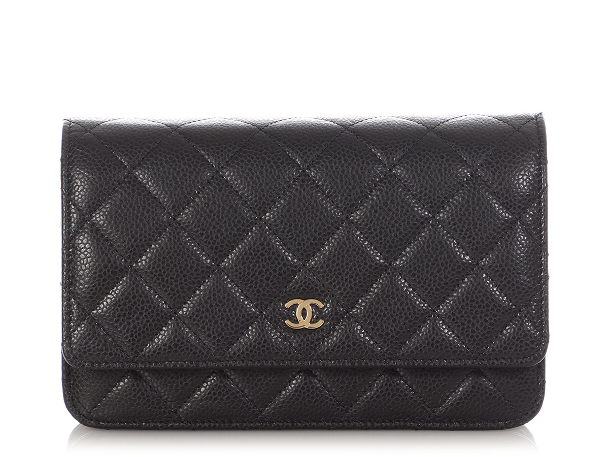 Black Quilted Caviar Wallet On Chain WOC Gold Hardware, 2021