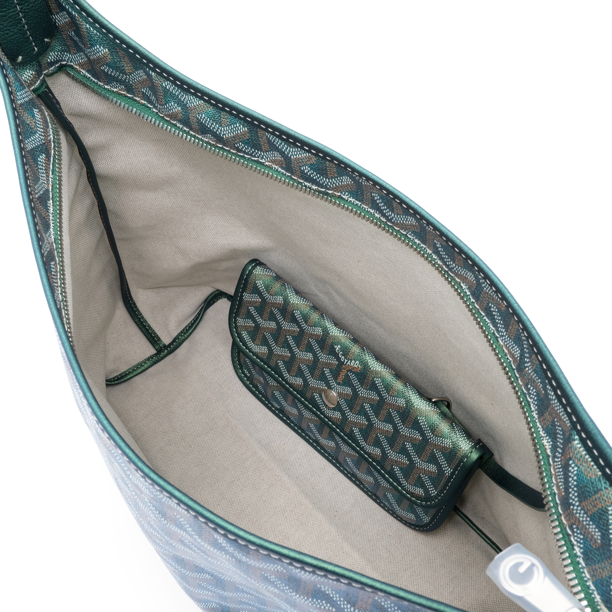 Pearly Green Goyardine Canvas and Chevroches Calfskin Boheme Hobo Bag Palladium Hardware - Image 6