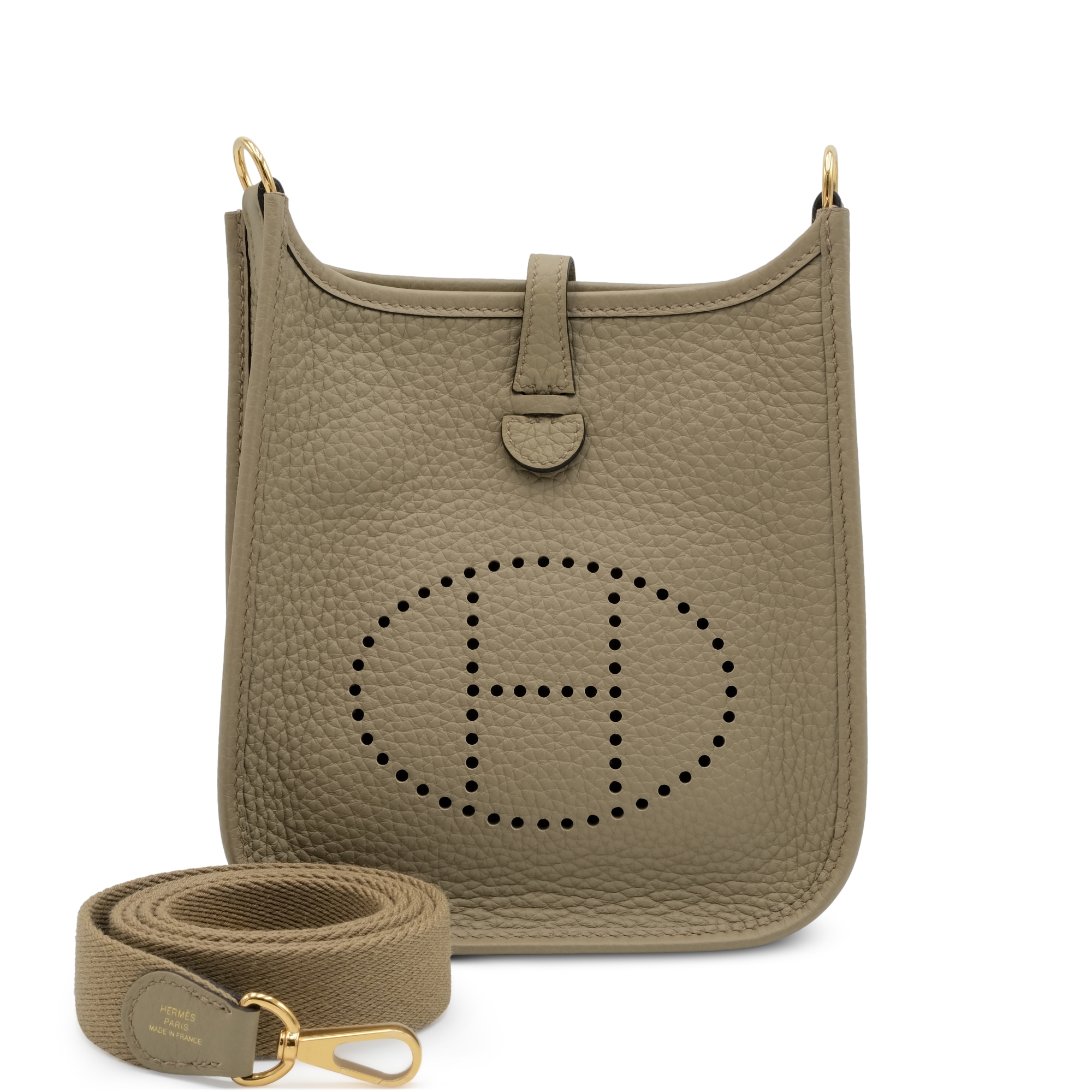 HERMES TPM 替えバッグ ベージュ メッシュ Hermès Beige Marfa Clemence Mini Evelyne II TPM 16 Gold Hardware