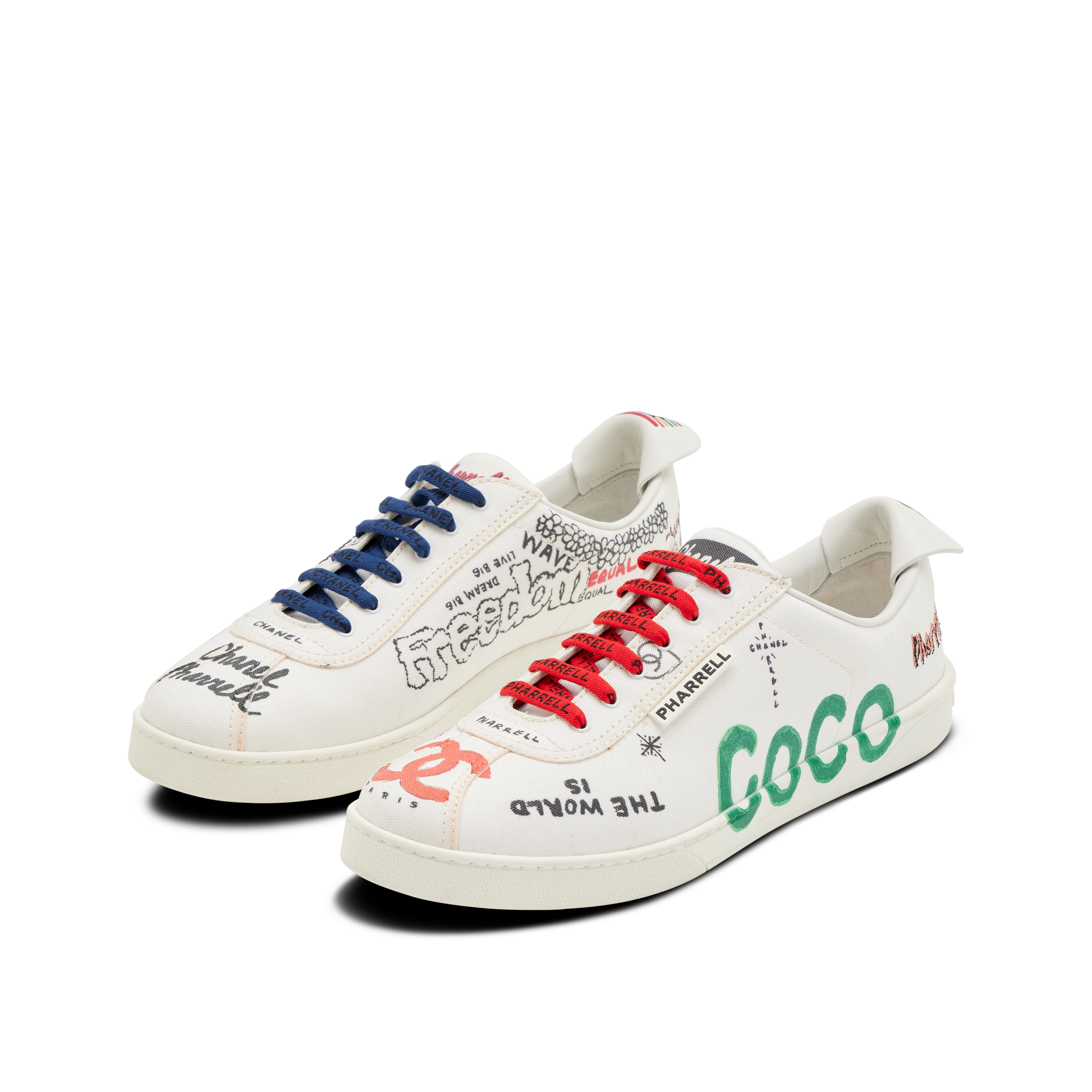 Chanel Pharrell Williams White Multicolor Canvas Sneakers Size 45
