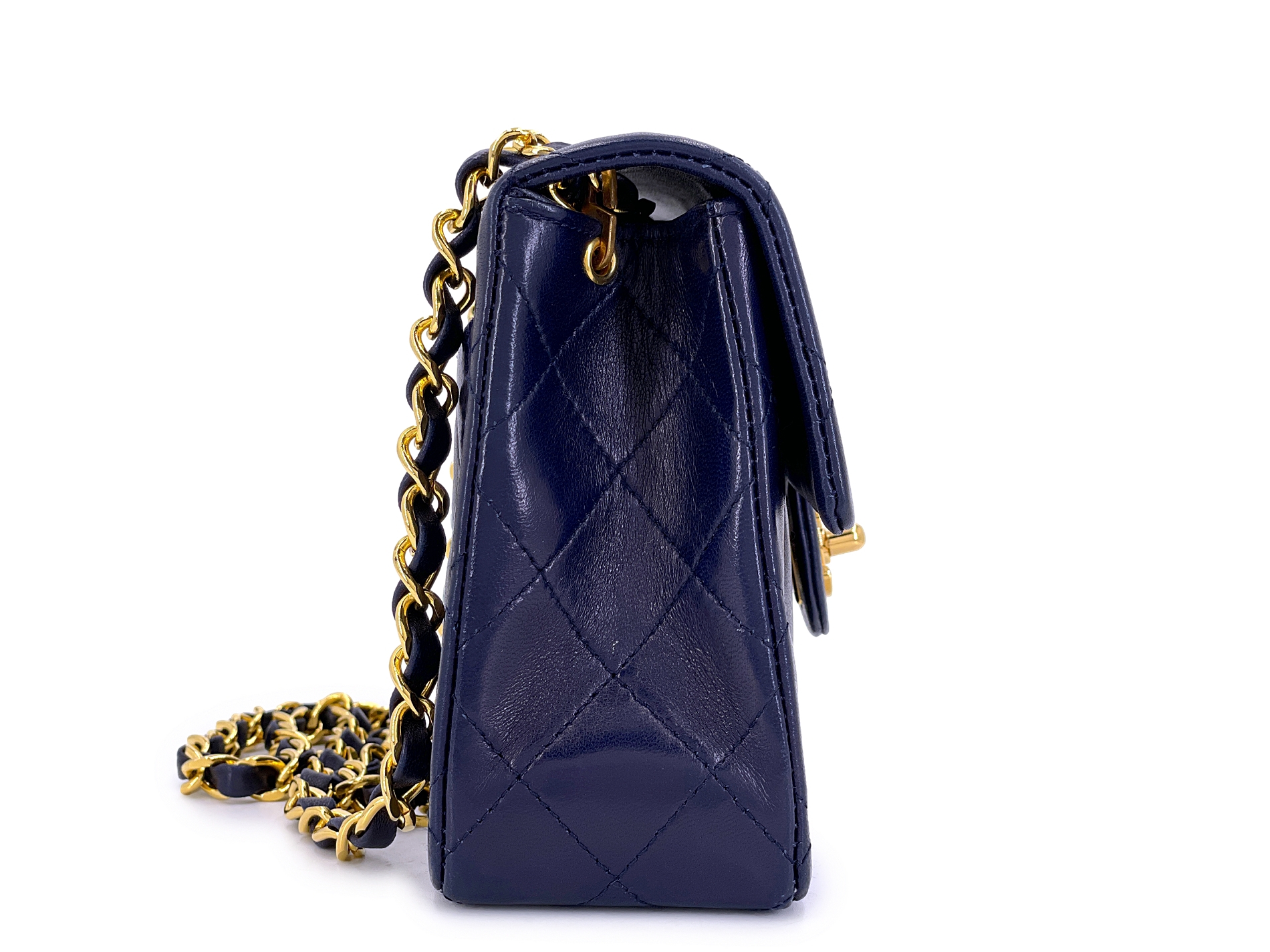 Chanel Vintage Vintage Navy Blue Quilted Lambskin Square
