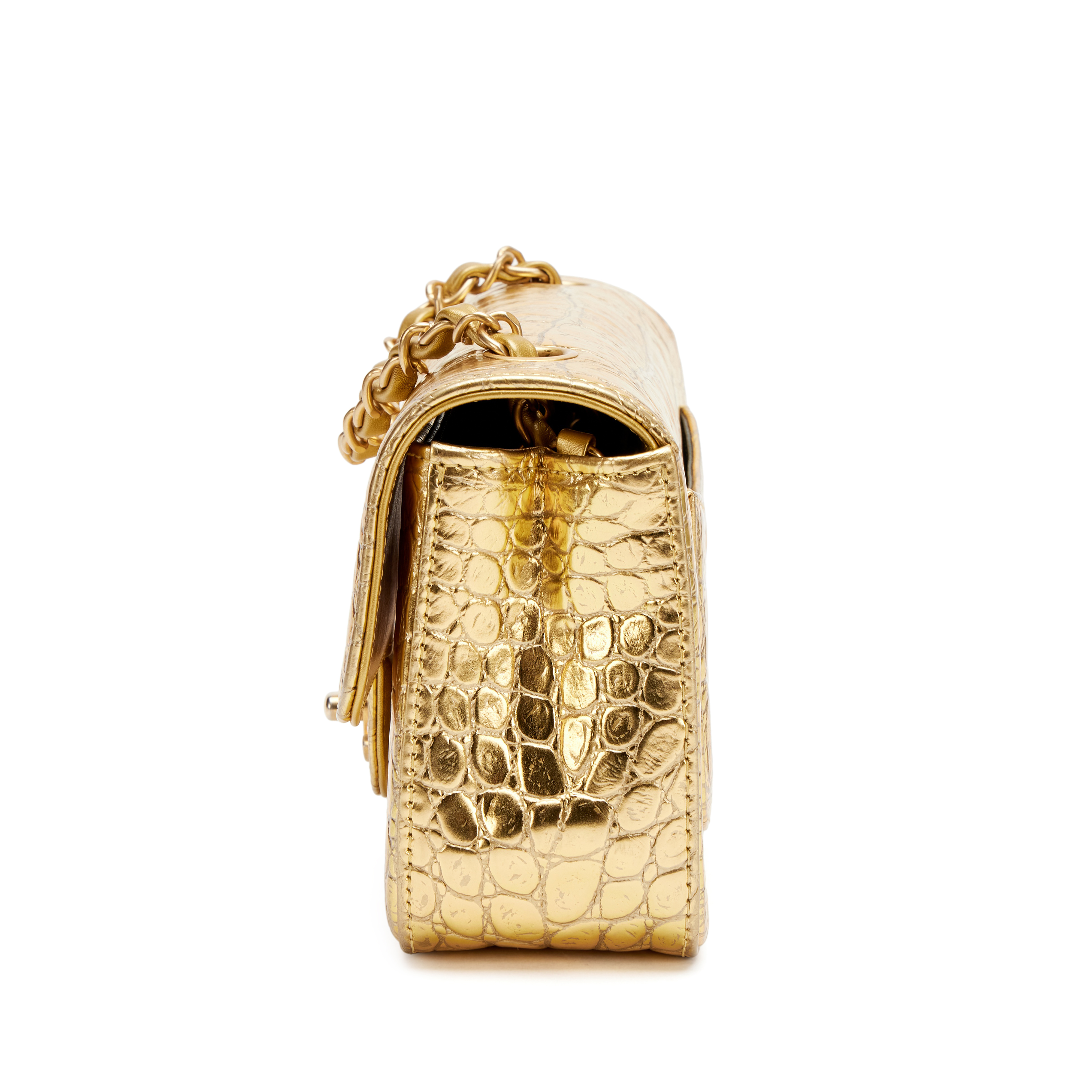 Chanel Metallic Gold Crocodile Embossed Calfskin Rectangular Mini