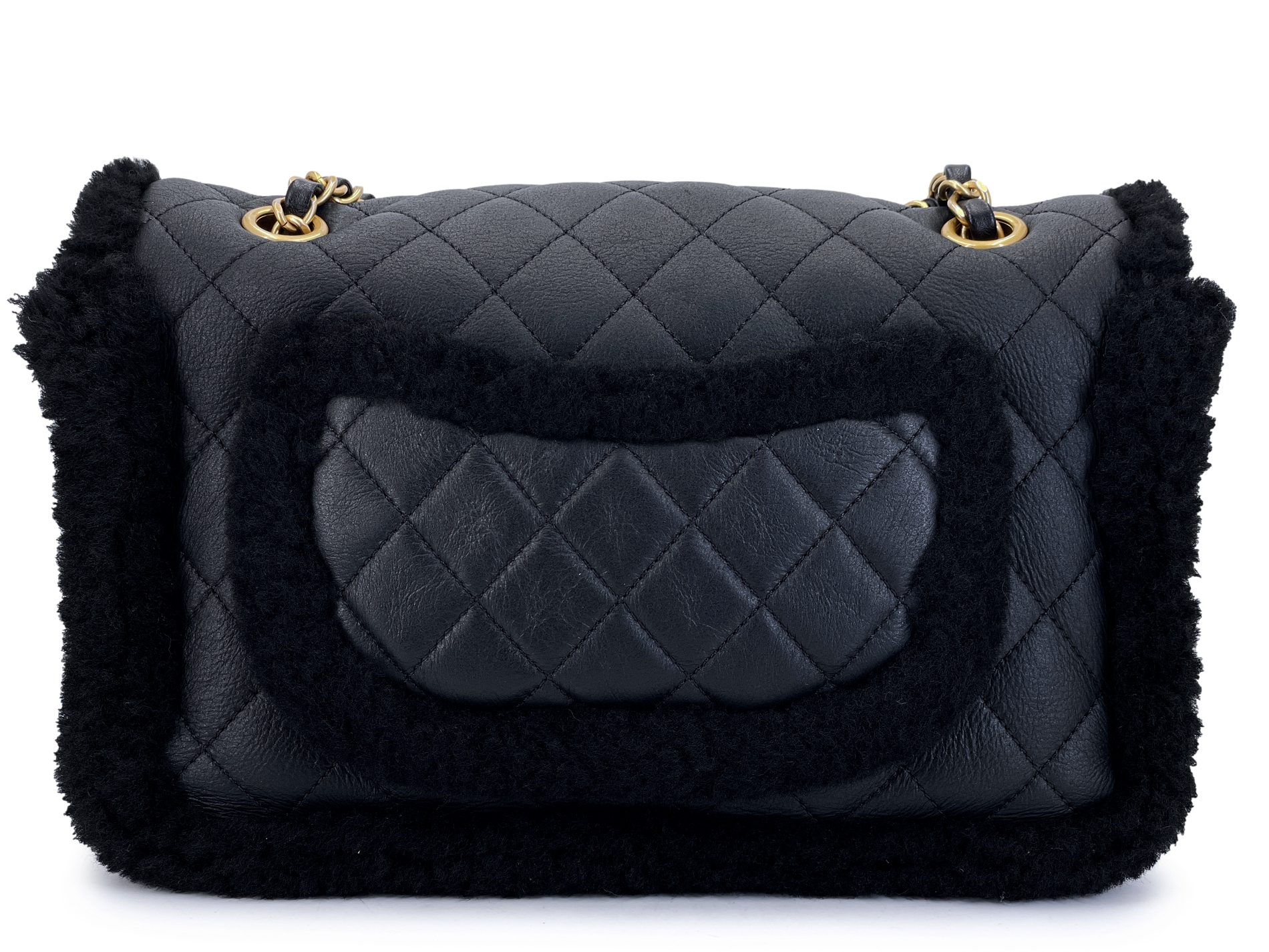 Chanel Black Shearling Muff Flap Bag Gold, 2020s Available For