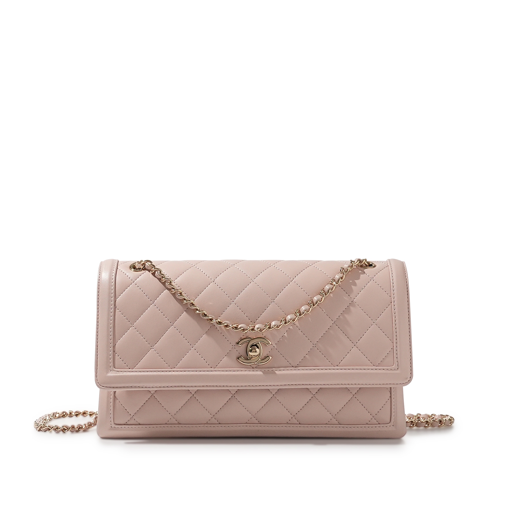 Chanel Pink Quilted Lambskin Clutch On Chain Pale Gold Hardware