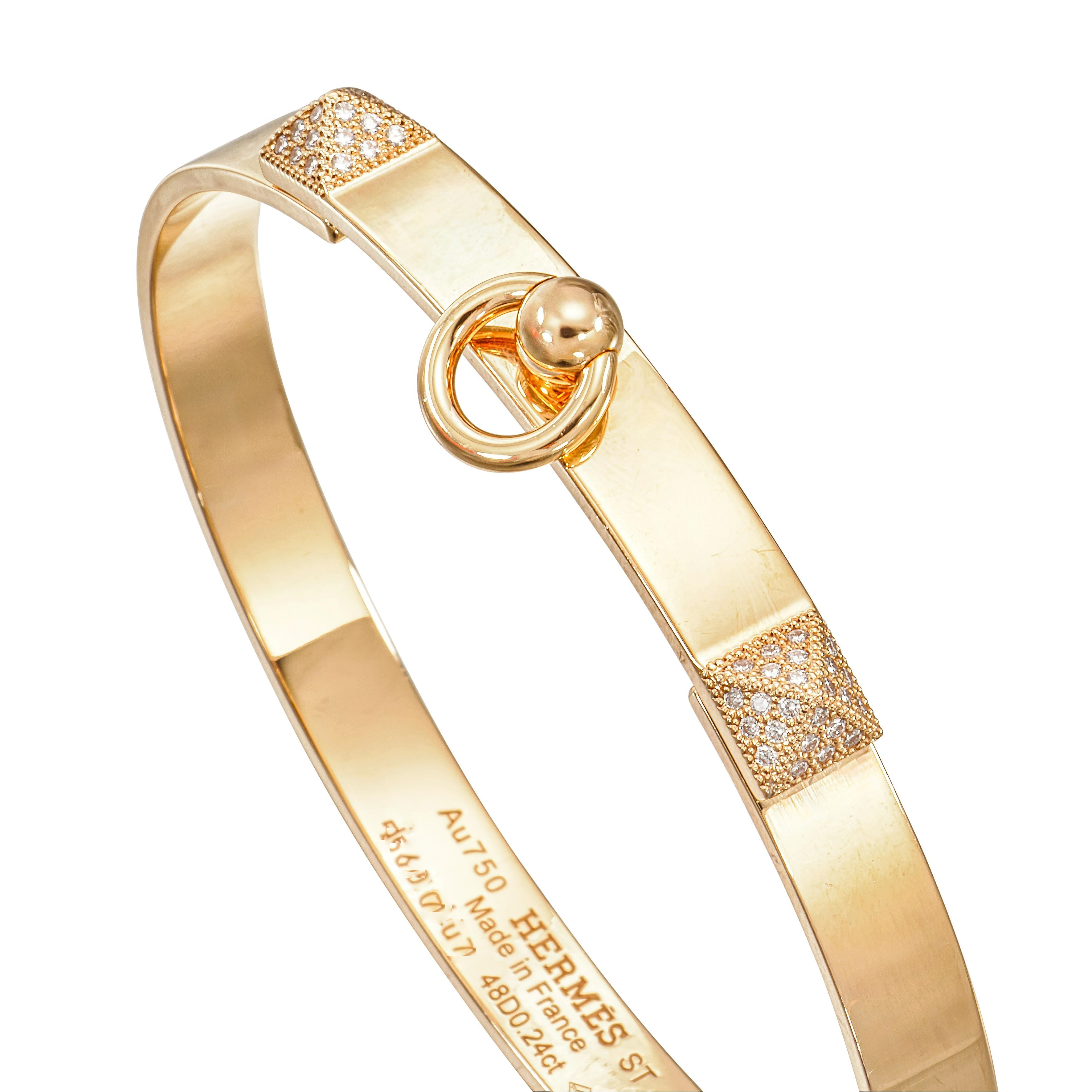 Hermès Gold And And Diamond Collier De Chien Bracelet 