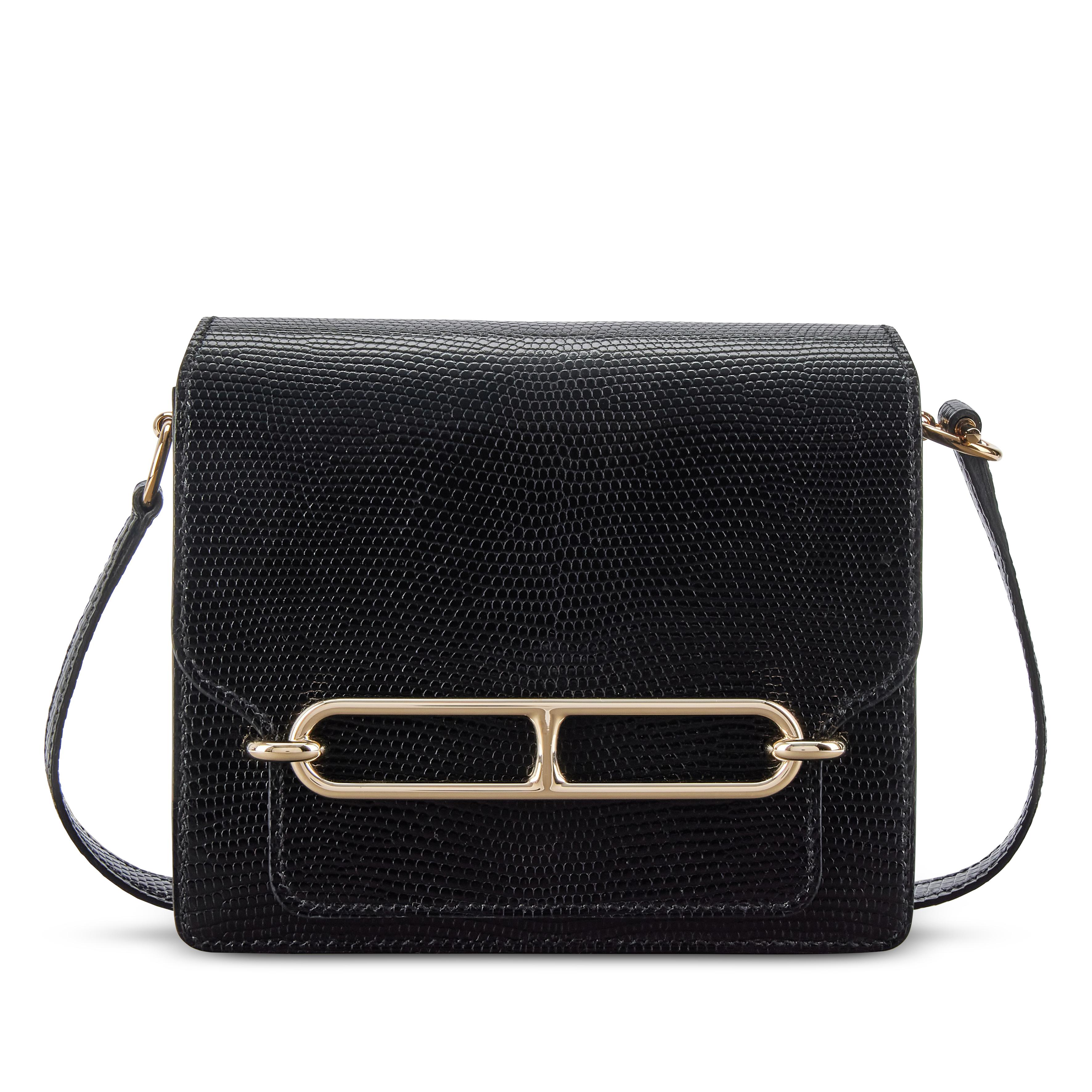 Hermès Black Shiny Niloticus Lizard Mini Roulis 18 Permebrass