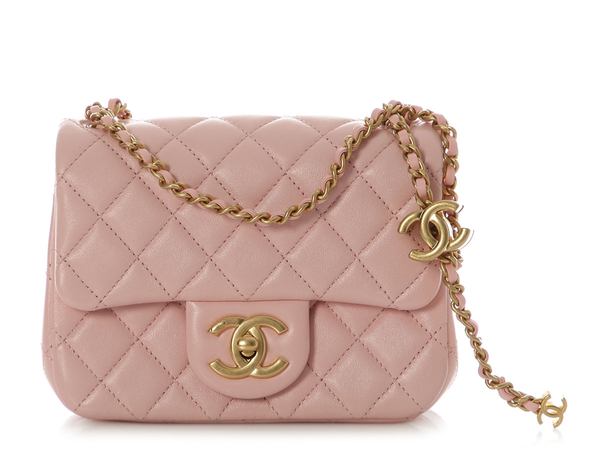 Chanel Pink Quilted Lambskin Pearl Crush Mini Flap Bag Aged Gold