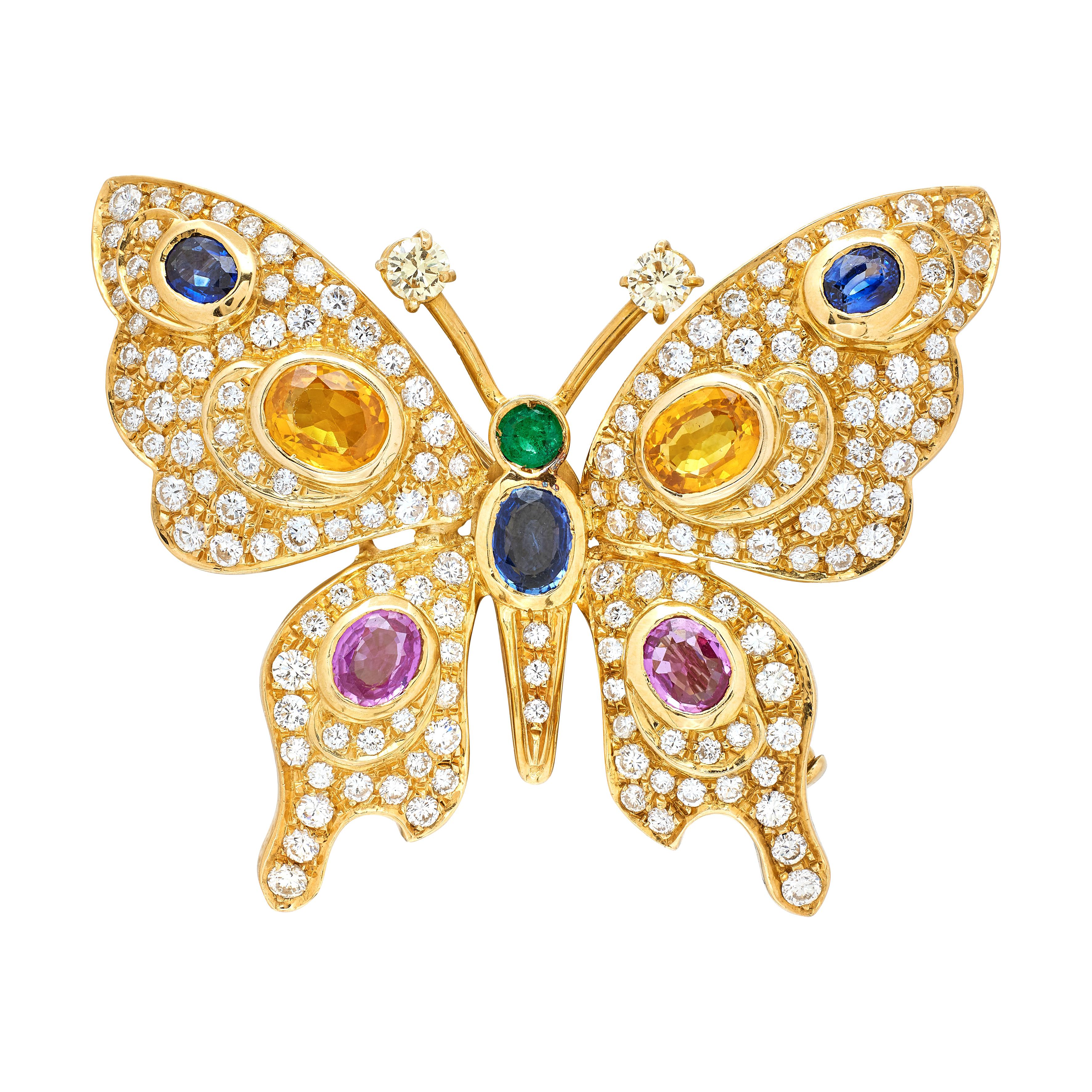 Gold, Multicolor Sapphire, Emerald, Diamond And Yellow Diamond