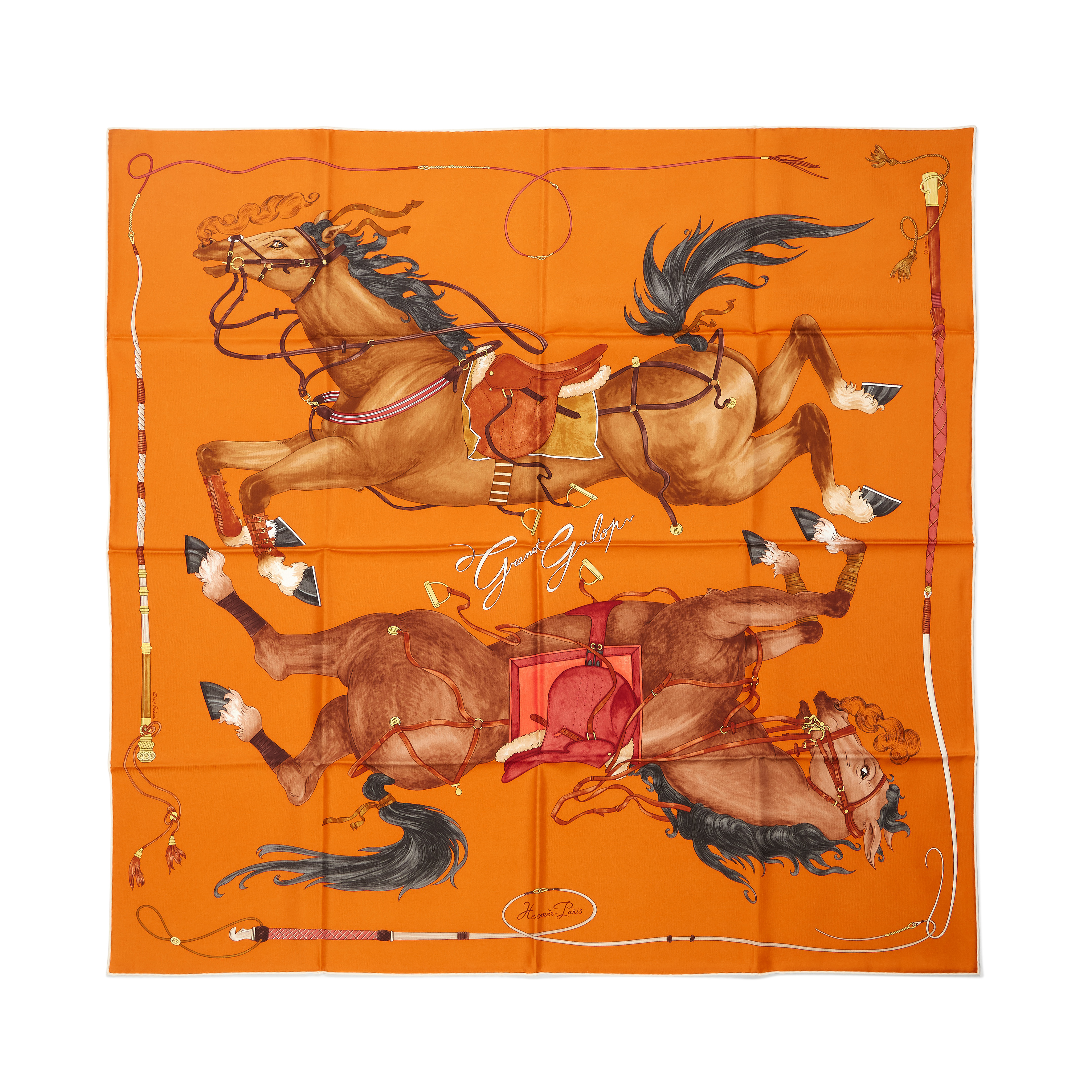 Hermès Orange Cuit Cuir Brique Silk Ecuries Horse Equestrian Grand