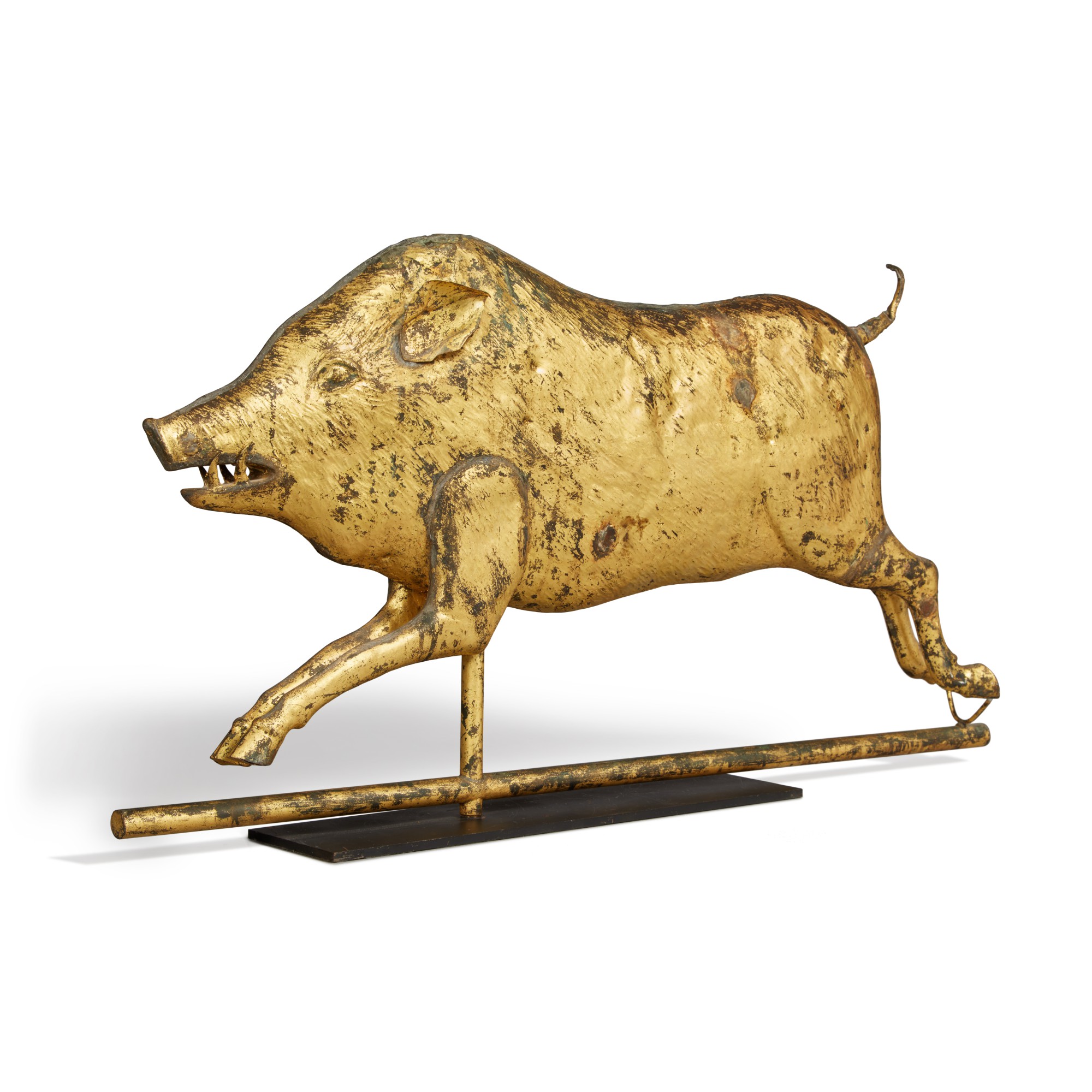 Rare Molded and Gilded Copper Boar Weathervane, 20th Century