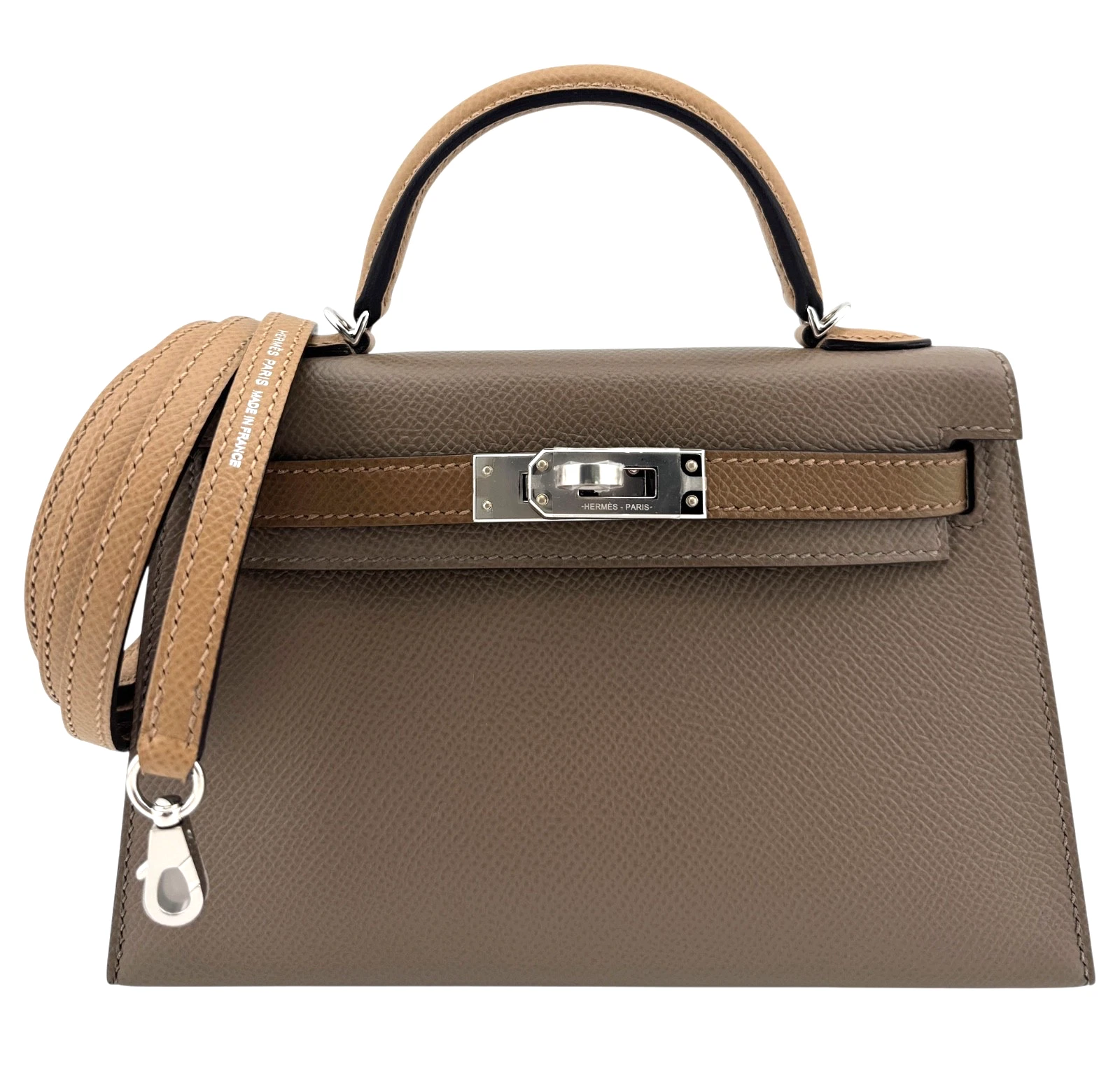 Hermès Etoupe, Biscuit And Alezan Epsom Tri-Color Mini Kelly 20 II