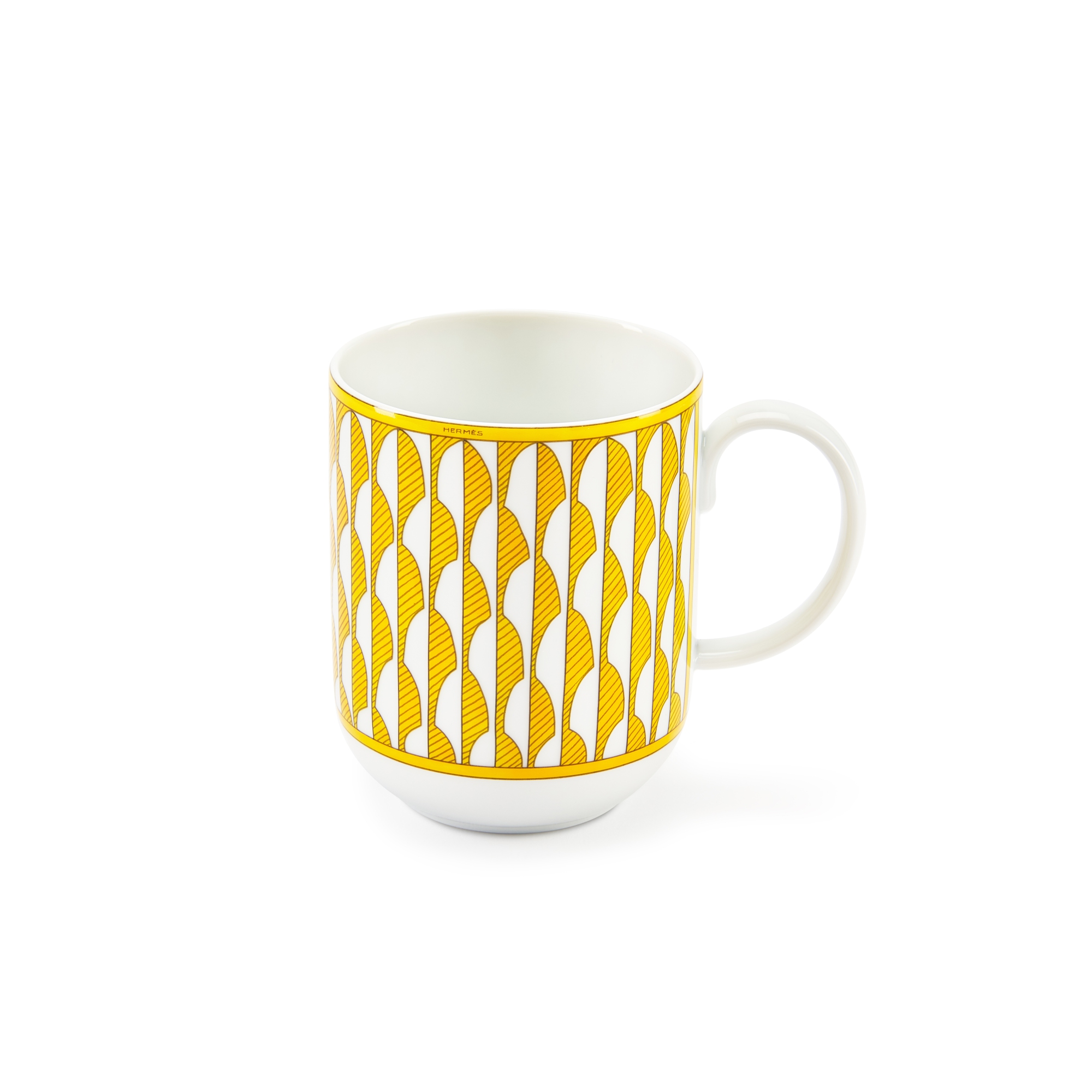 Set De 2 Mugs Hermès Paris Soleil D'Hermès - Porcelaine Blanche Et Jaune - Neuf Avec Boîte