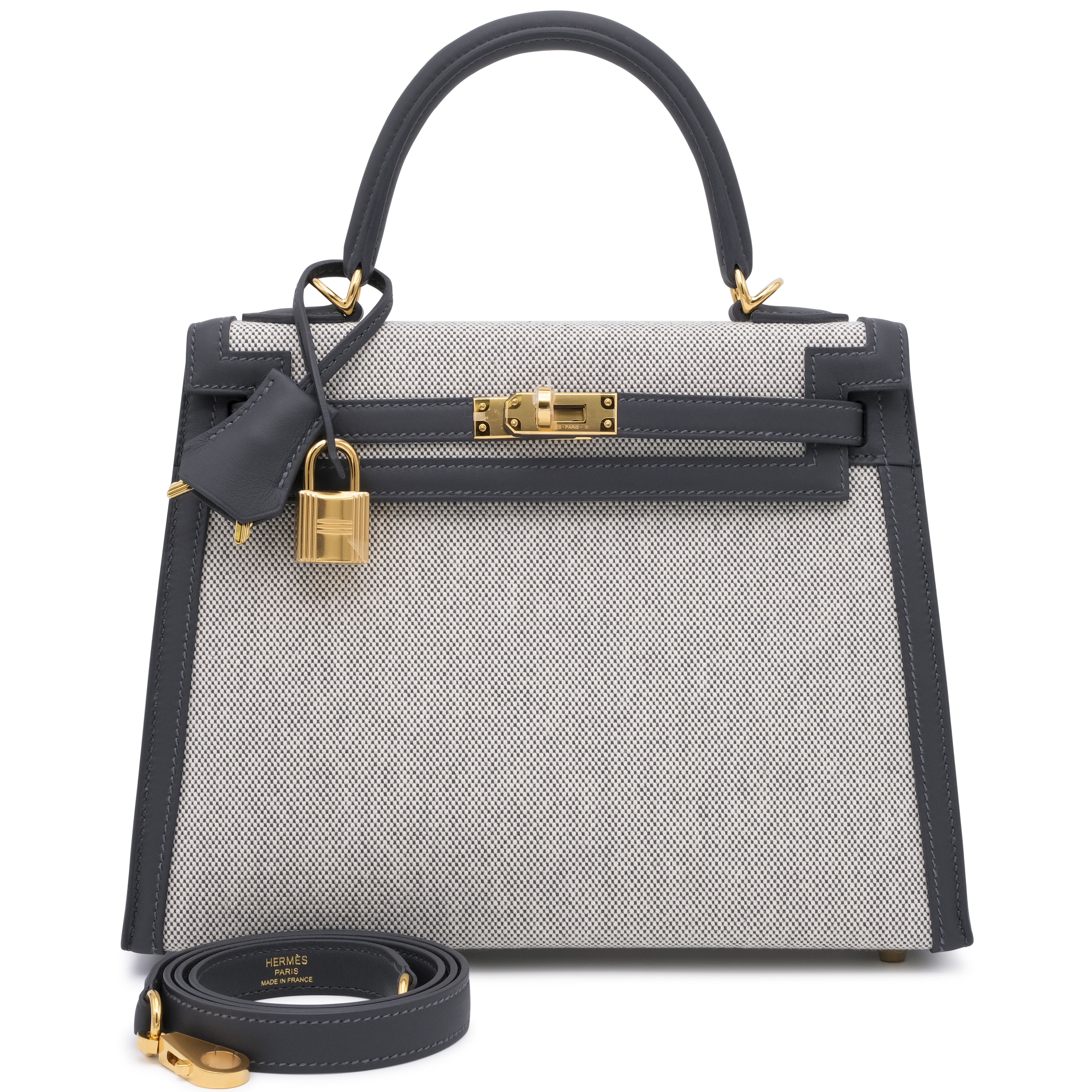 Hermès Limited Edition Ardoise Swift And Ecru Toile Sellier Kelly