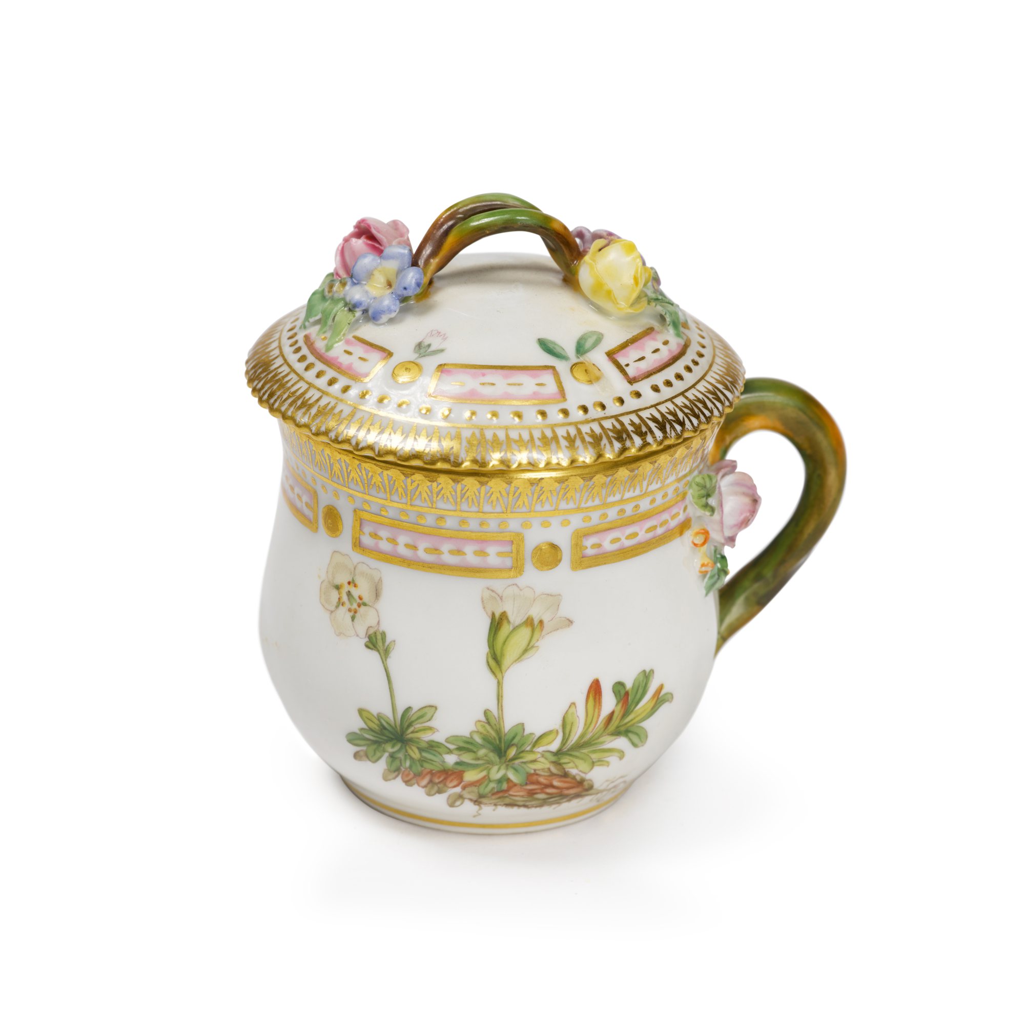 A Royal Copenhagen 'Flora Danica' Pickle Dish, PotdeCreme Cup, Cover