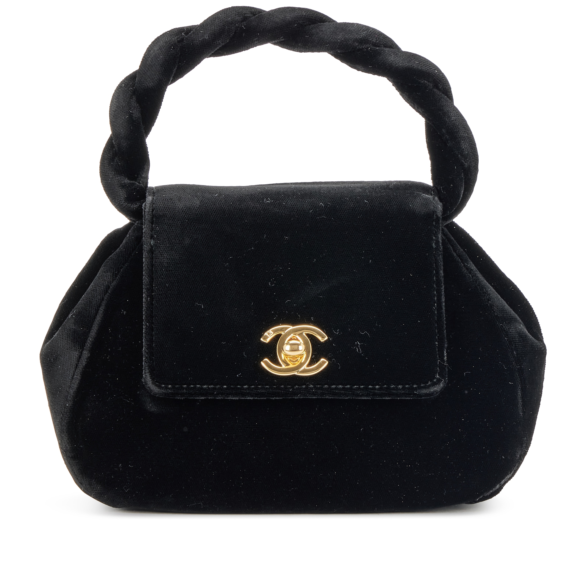 Chanel Vintage Black Velvet Twisted Top Handle Evening Bag Gold Hardware, 19961997 Available