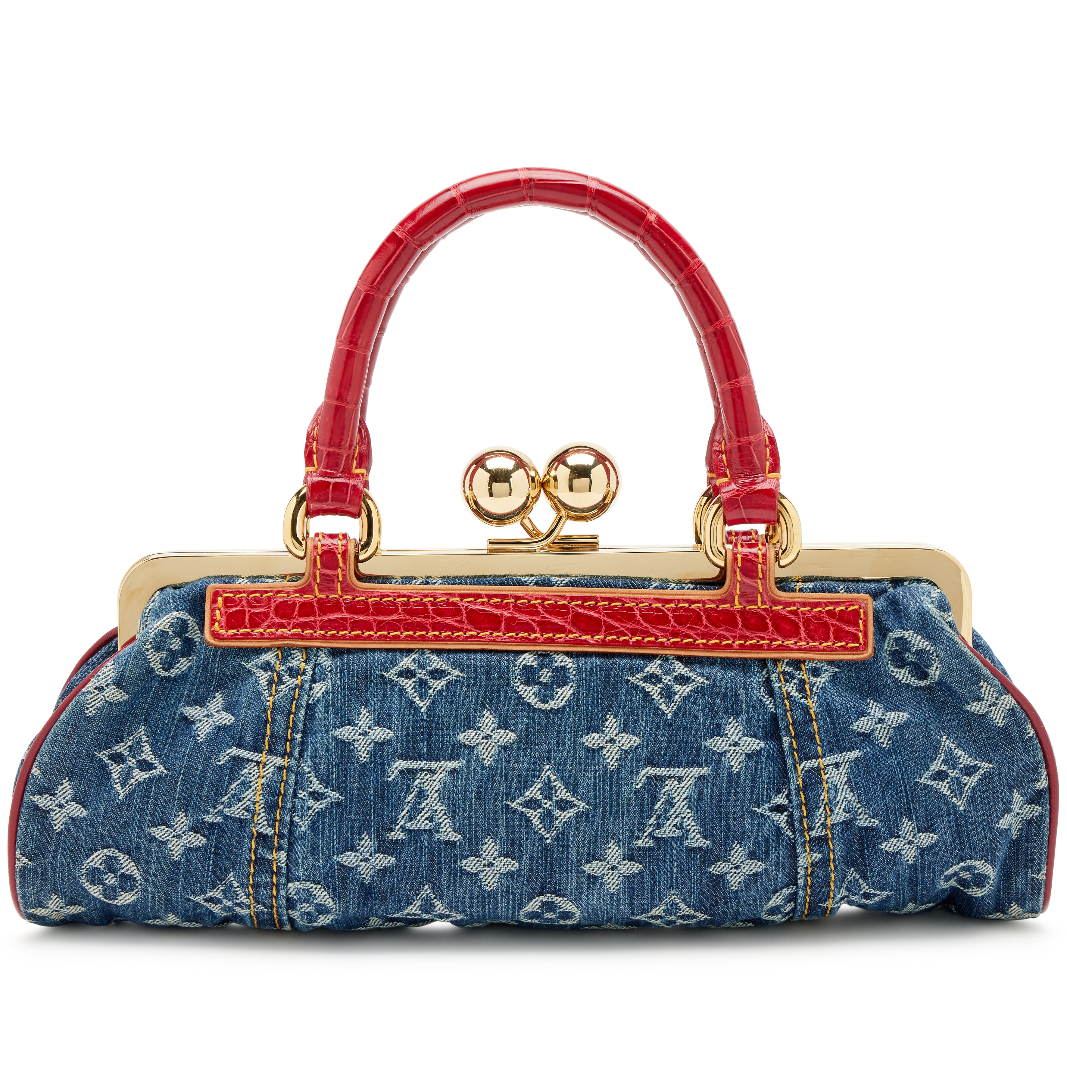 Louis Vuitton Blue Monogram Denim And Red Alligator Sac Fermoir GM