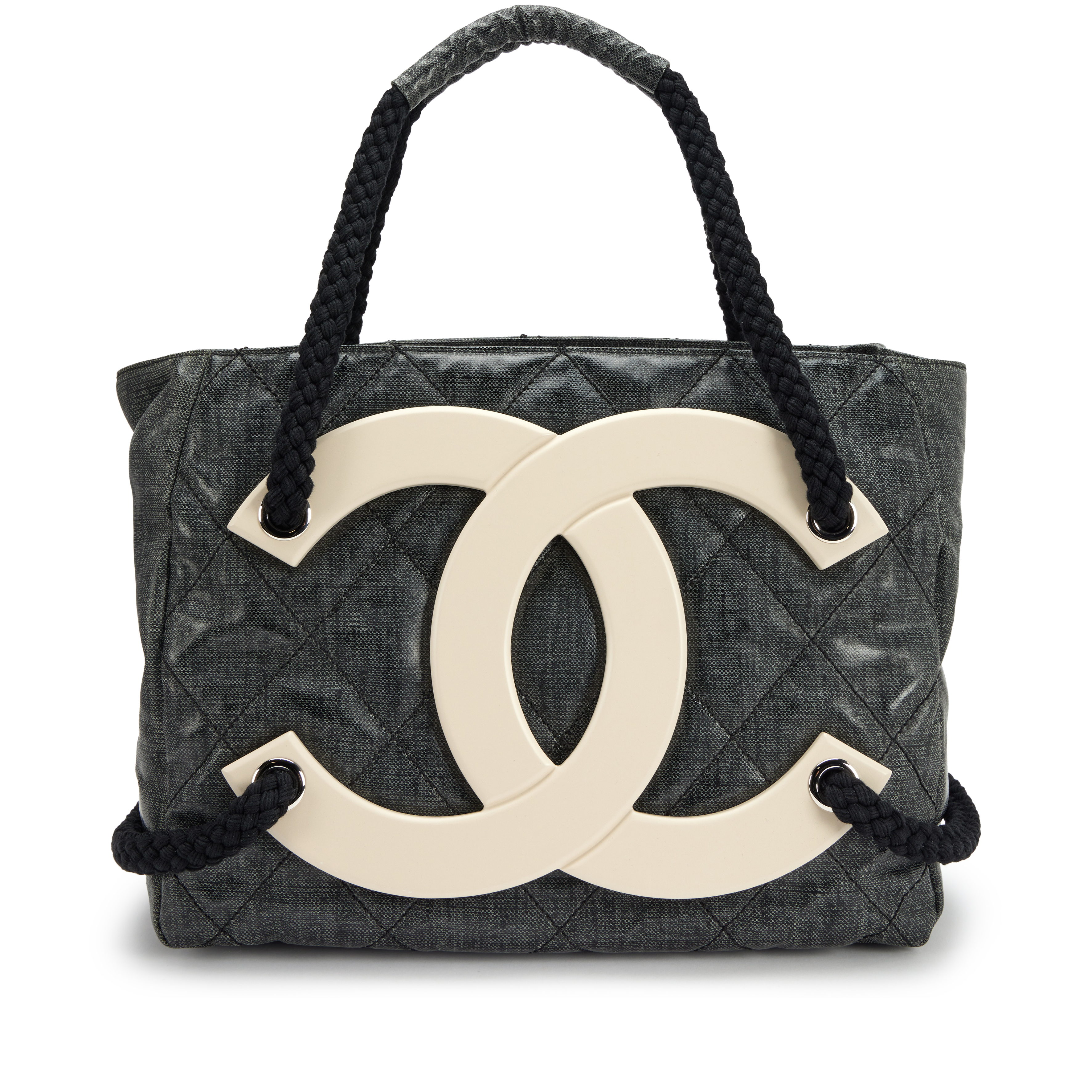 Chanel Grey Quilted Coated Canvas Large CC Limited Edition Cruise 