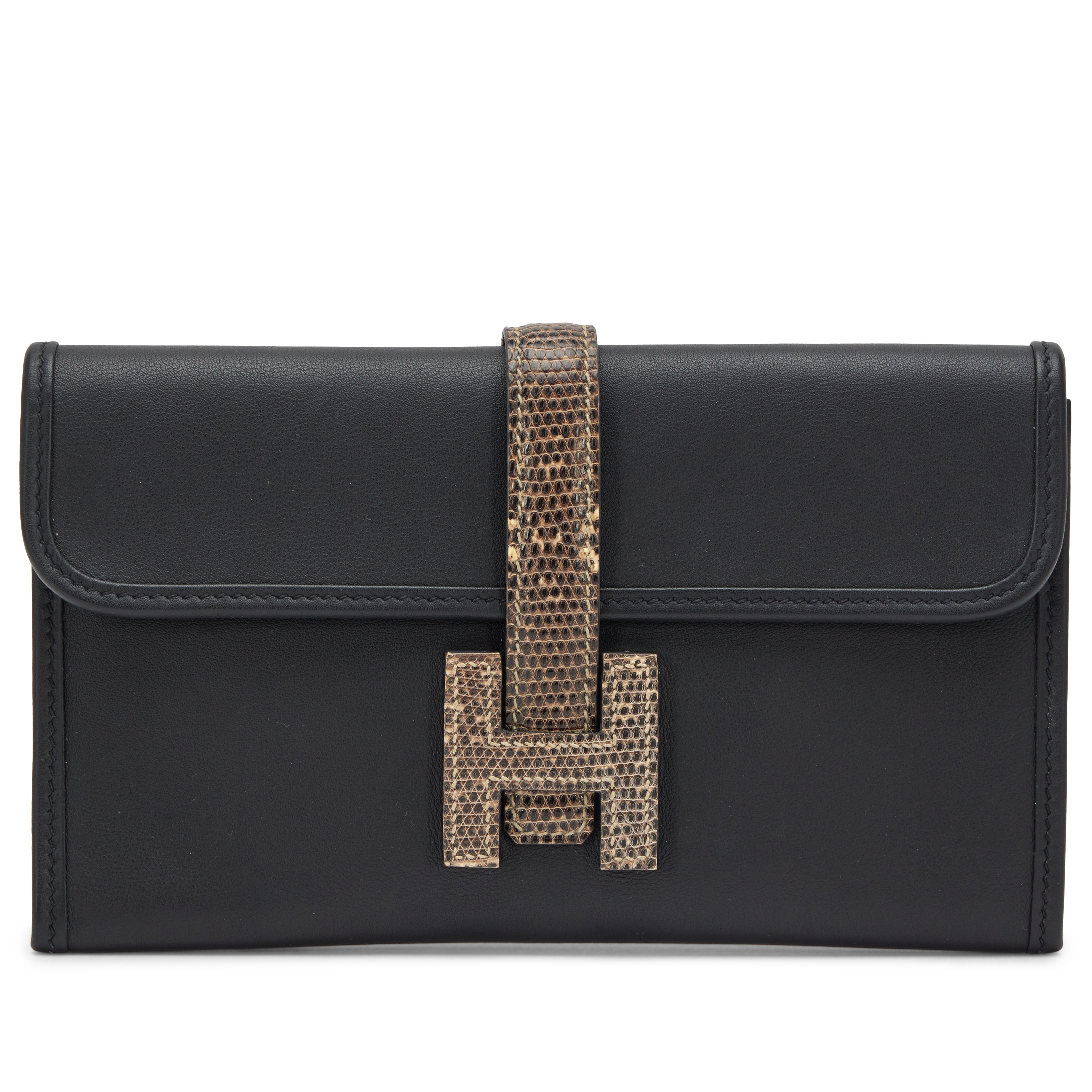 Hermès Black Swift Ombre Lizard Jige Touch Duo Clutch Palladium