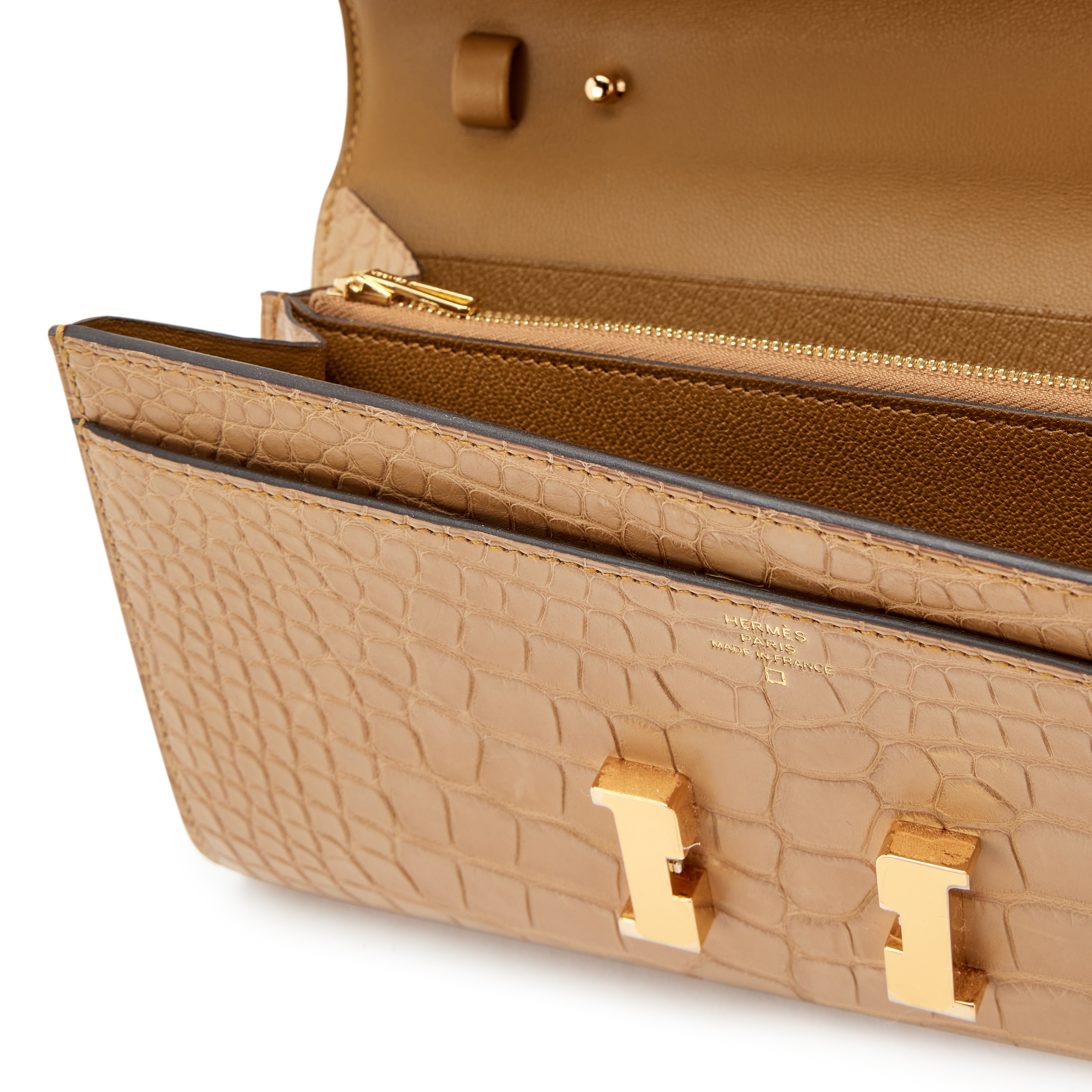 Hermès Chai Matte Alligator Constance-To-Go Wallet Gold Hardware