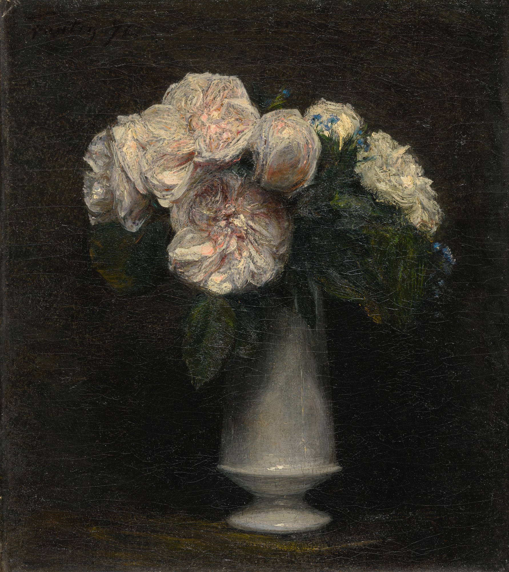 HENRI FANTINLATOUR ROSES DANS UN VASE EN PORCELAINE BLANCHE