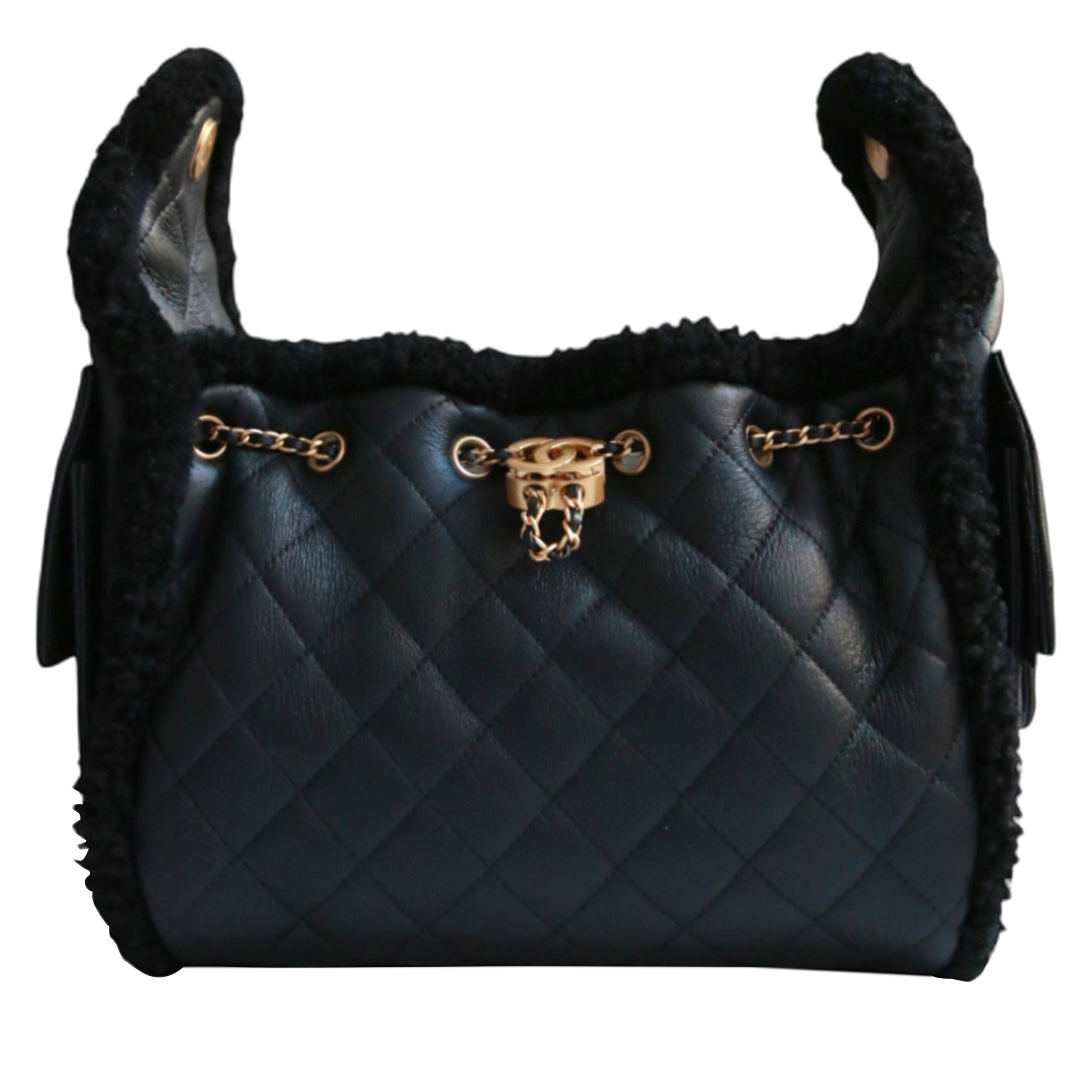 Chanel Black Quilted Crumpled Sheepskin And Shearling Small 25