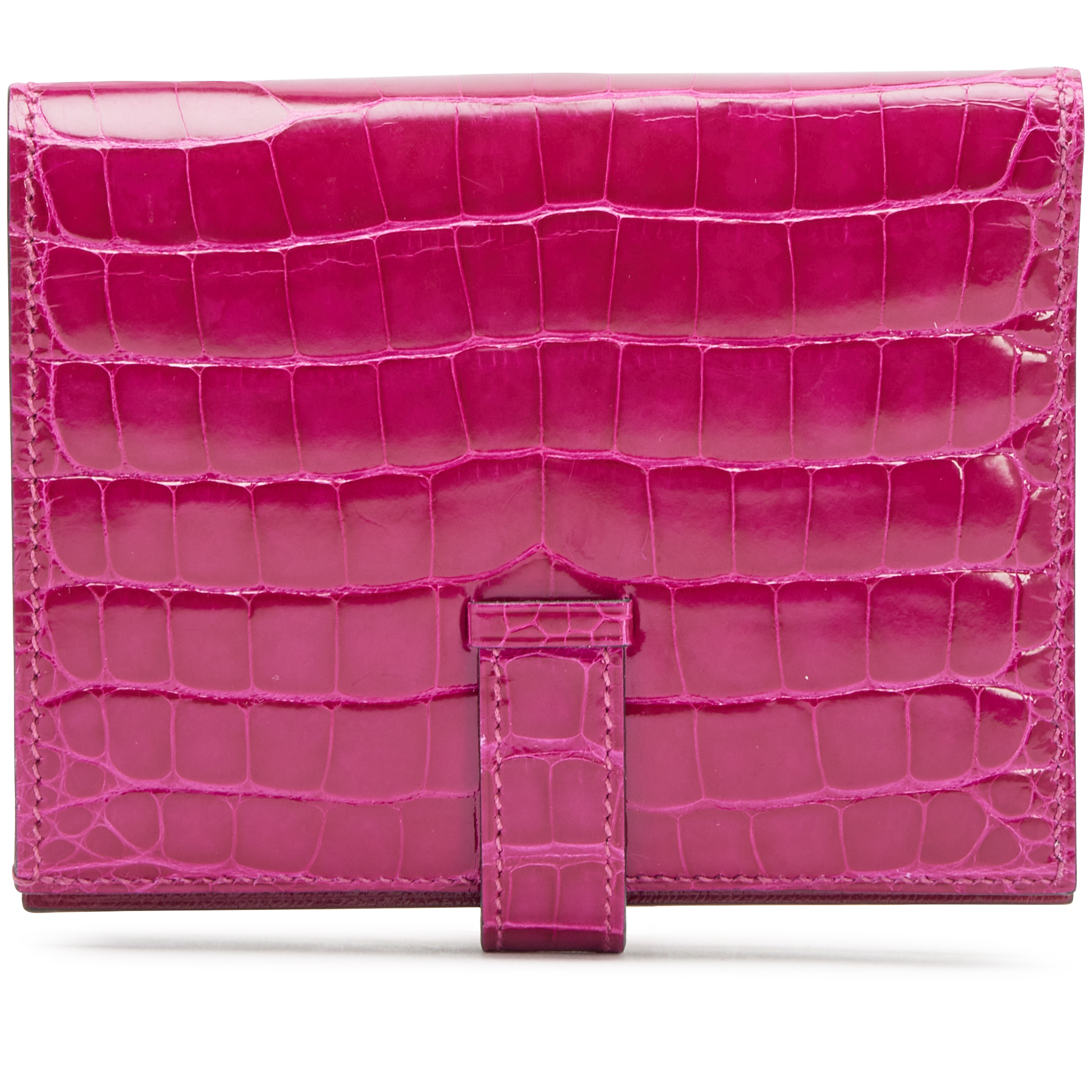 Hermès Rose Scheherazade Shiny Alligator Bearn Compact Wallet Gold