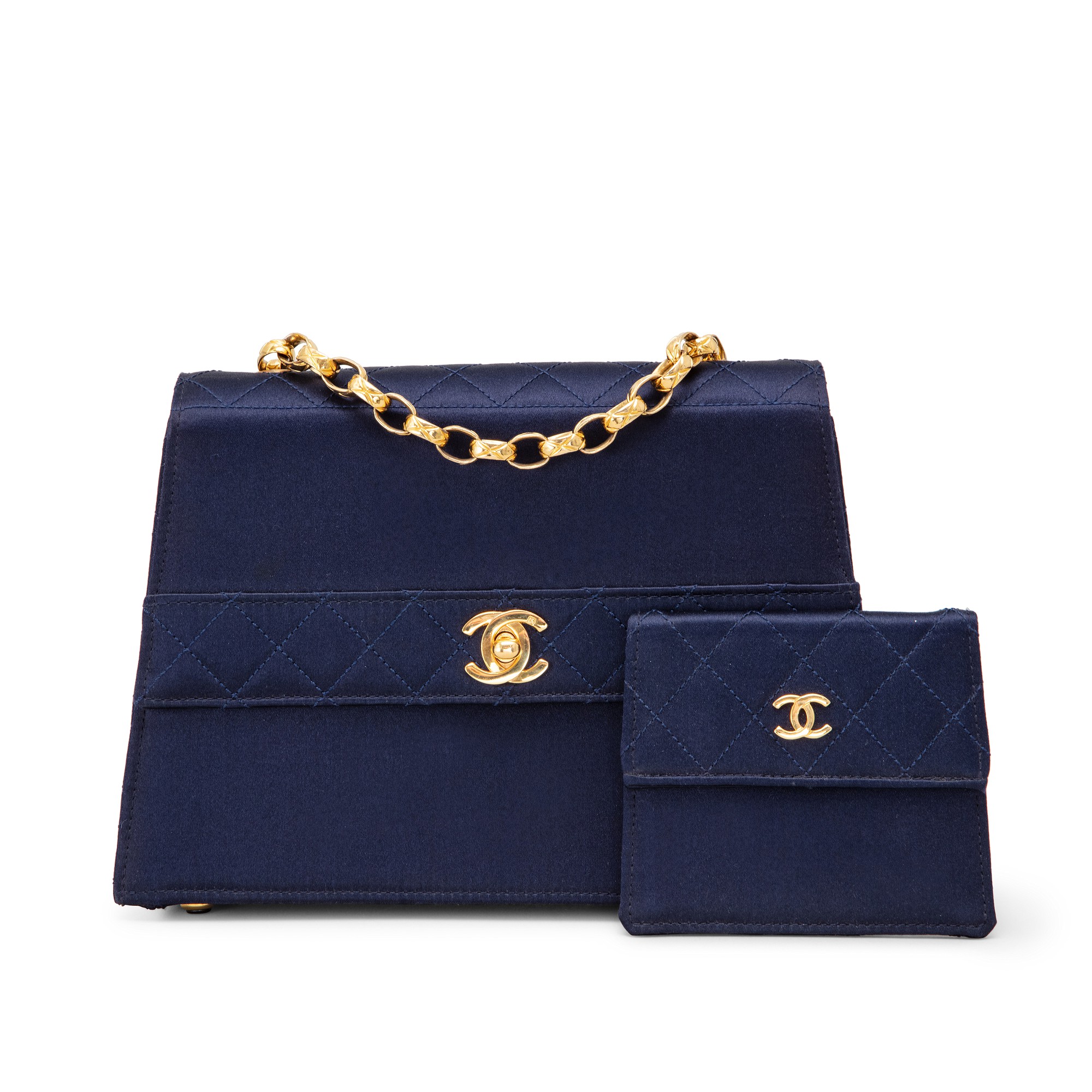 Chanel Vintage Dark Blue Quilted Satin Trapeze Classic Single Flap