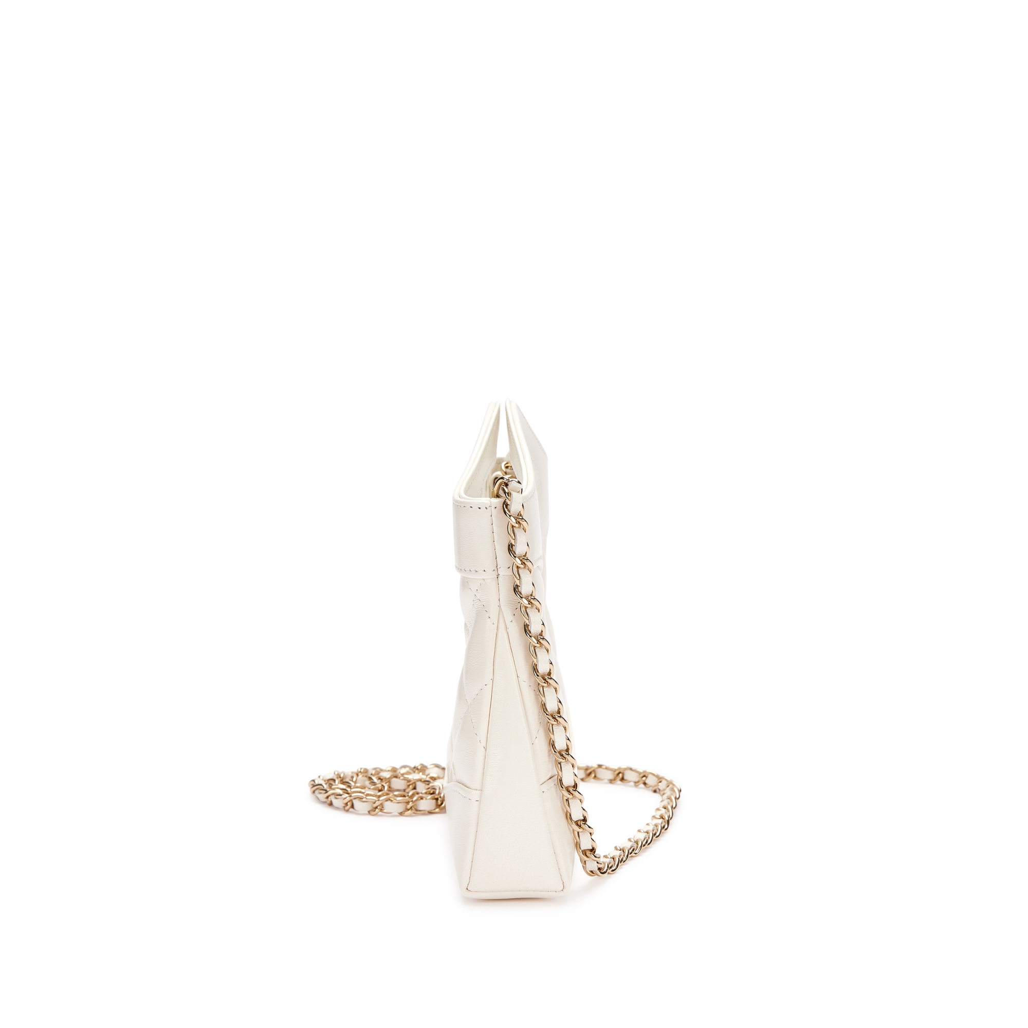 Chanel White Quilted Calfskin Top Handle Clutch With Chain