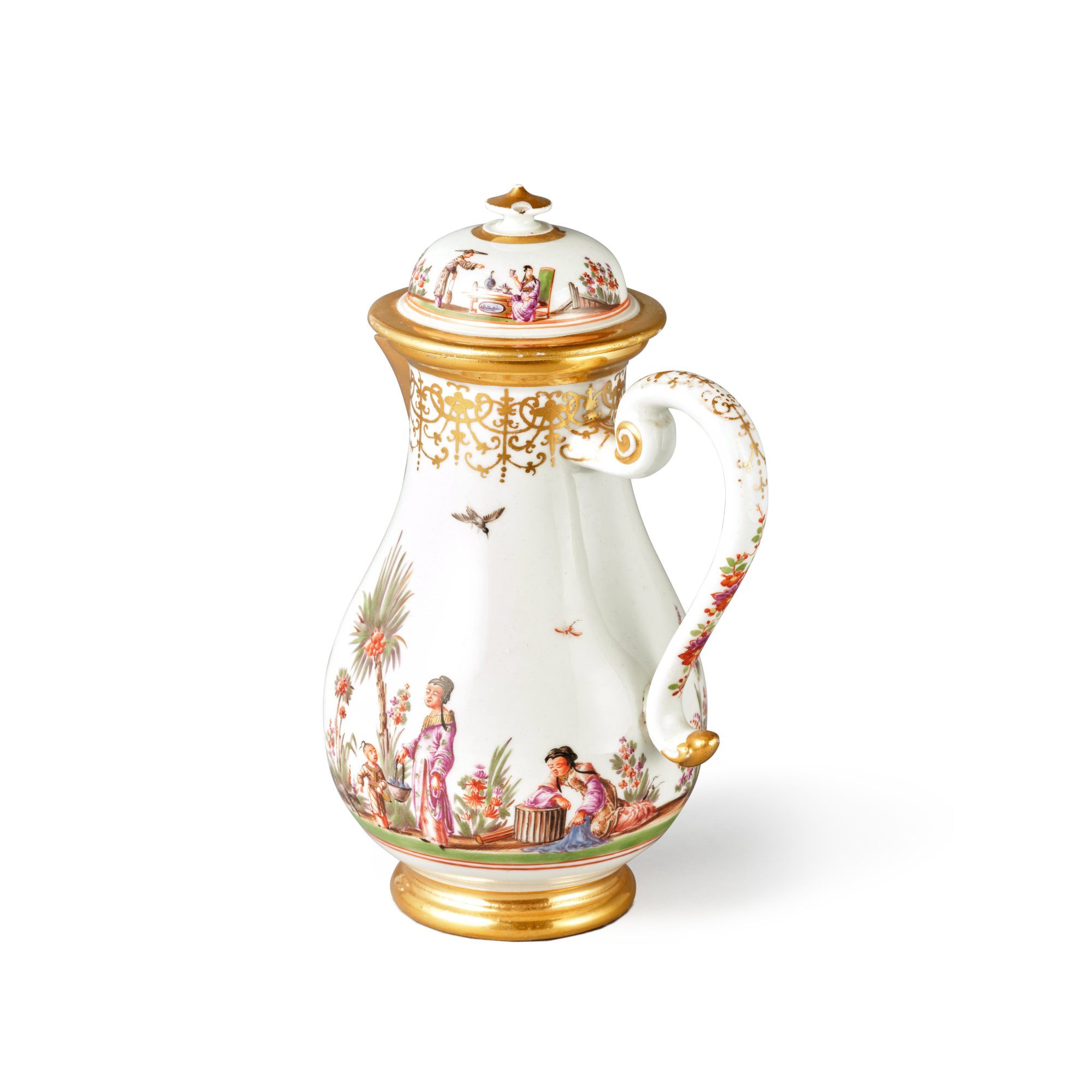 A Meissen Chinoiserie Hot Water Jug and Cover, Circa 1725 Classic