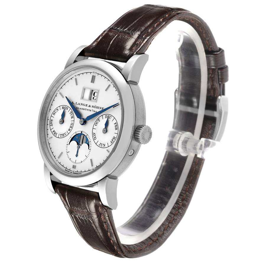 A. Lange & Söhne Saxonia (Reference 330.026). A white gold automatic wristwatch with day, date, month, moon phase, and annual calendar. - Image 4