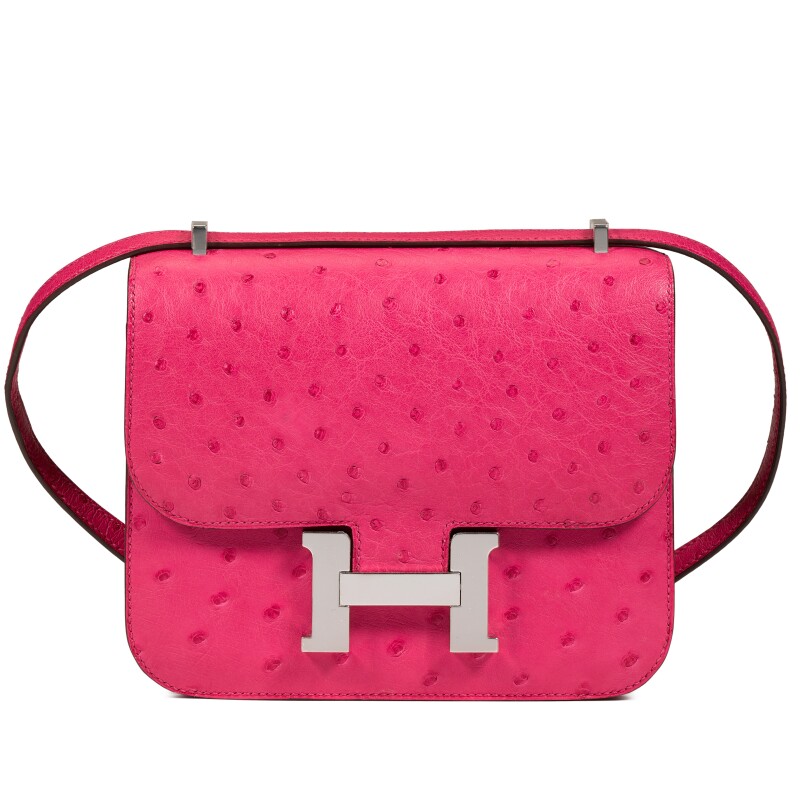 Hermès Rose Tyrien Ostrich Mini Constance 18 Palladium Hardware