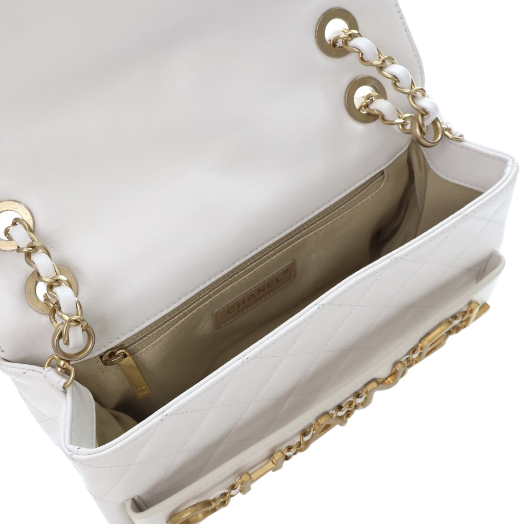 Chanel Chanel Medium White Calfskin Logo Enchained Flap Bag