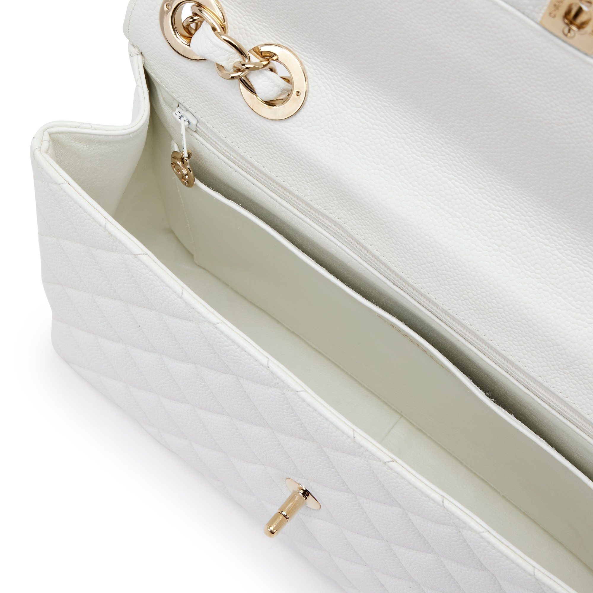 Chanel Vintage White Quilted Caviar Jumbo Classic Single Flap Gold