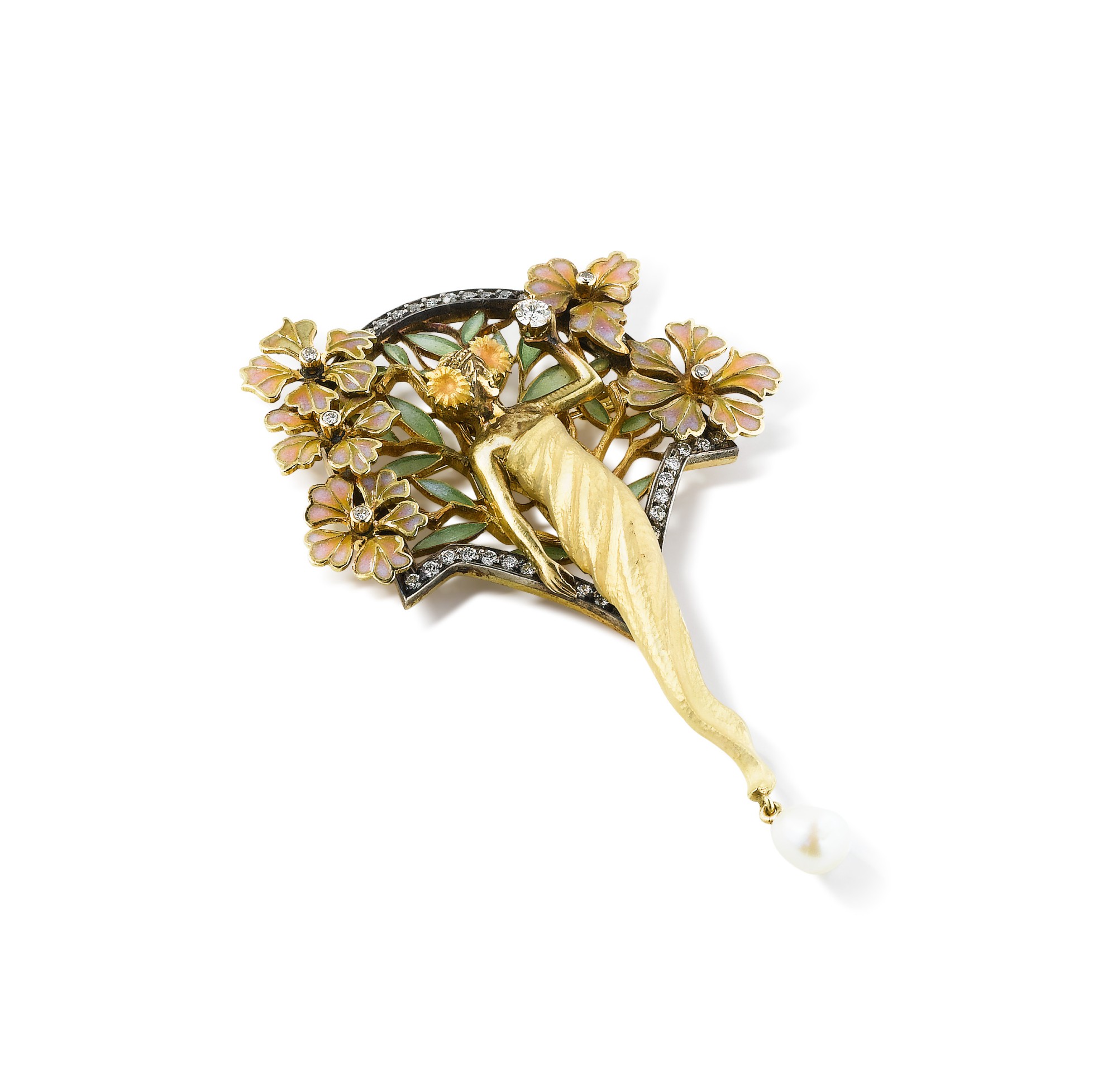 Broche en émail « Visage divisé avec roses », broche en émail