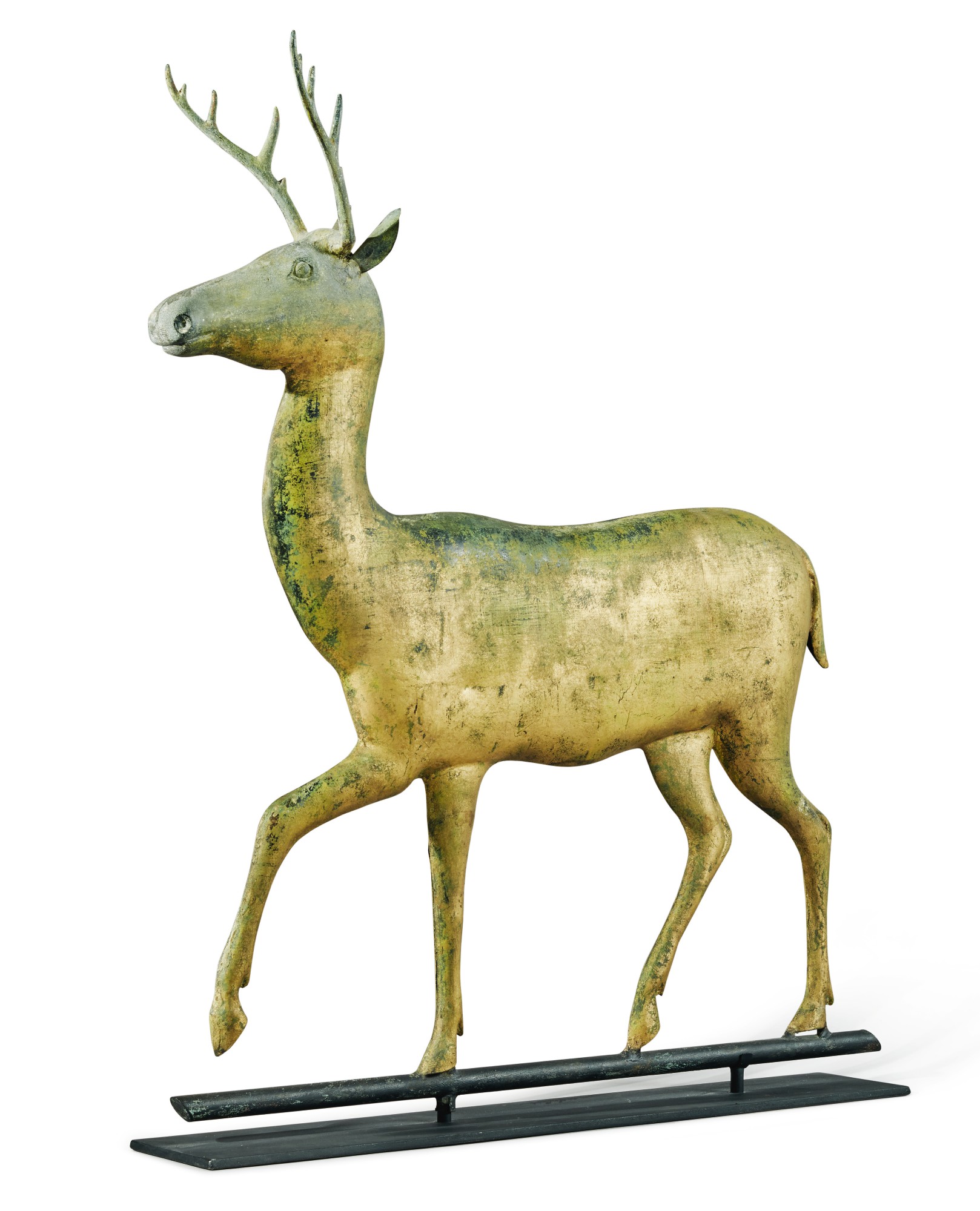 VERY FINE AND RARE MOLDED AND CAST FULLBODIED GILT COPPER STAG