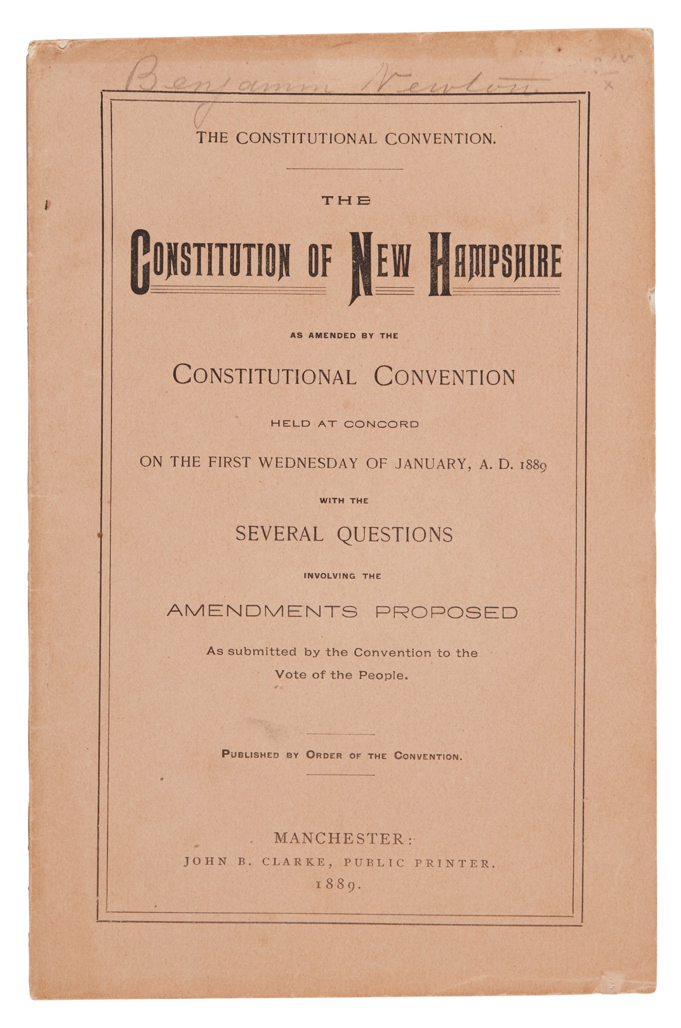 New Hampshire A later printing, with the amendments passed by the