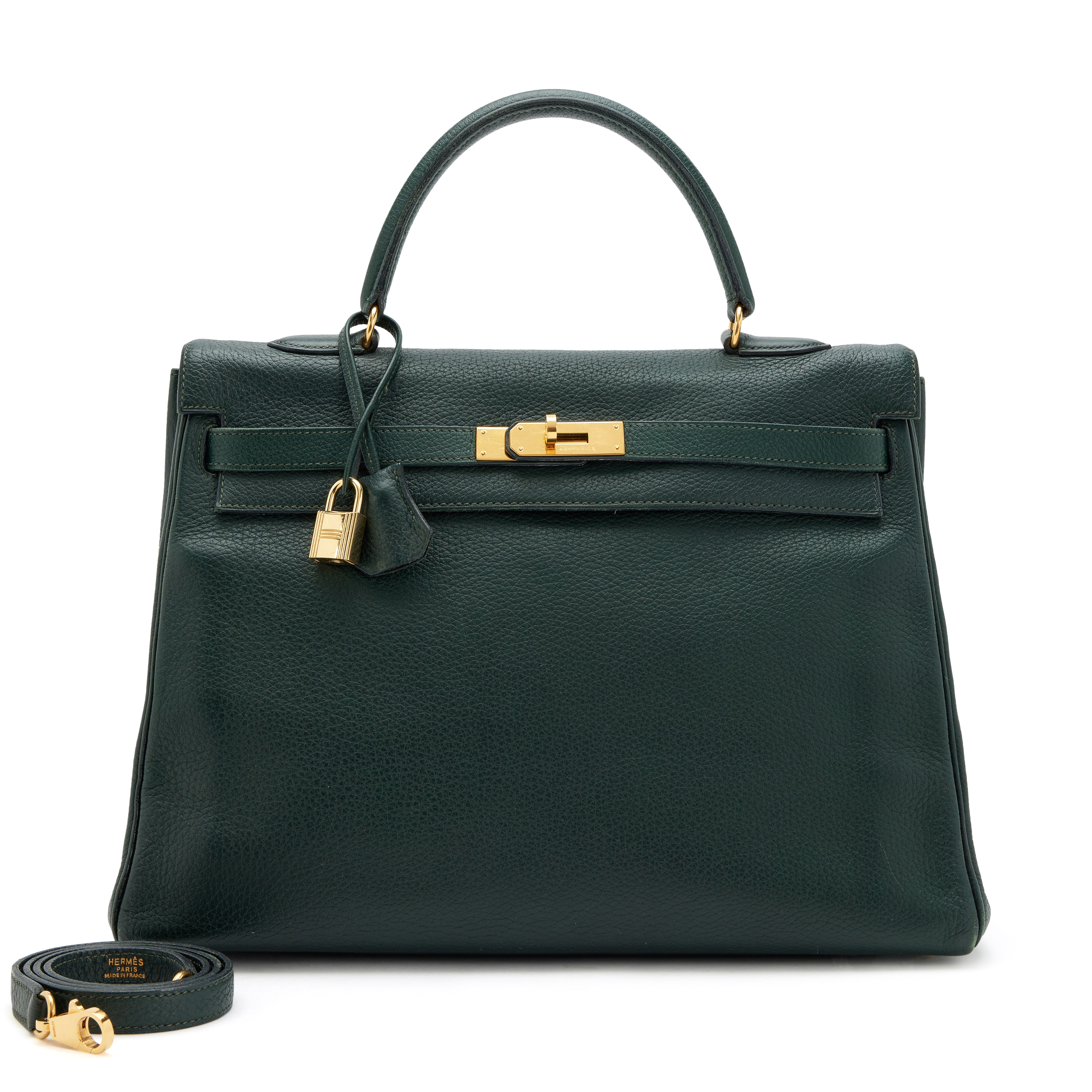 Hermès Vintage Vert Fonce Clemence Retourne Kelly 35 Gold Hardware