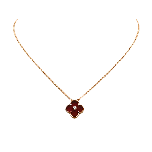 Van Cleef Arpels Carnelian Alhambra Pendant Necklace Available