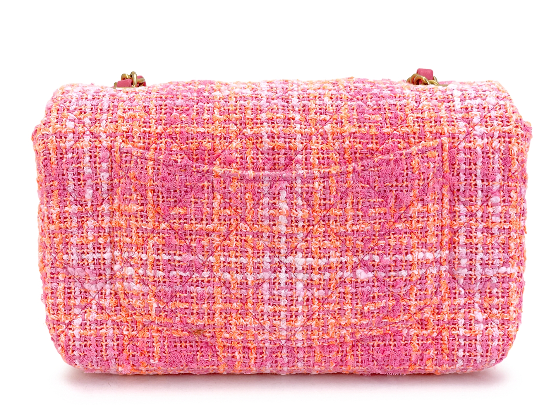 Chanel Sherbert Pink And Orange Tweed Mini Flap Bag Aged Gold