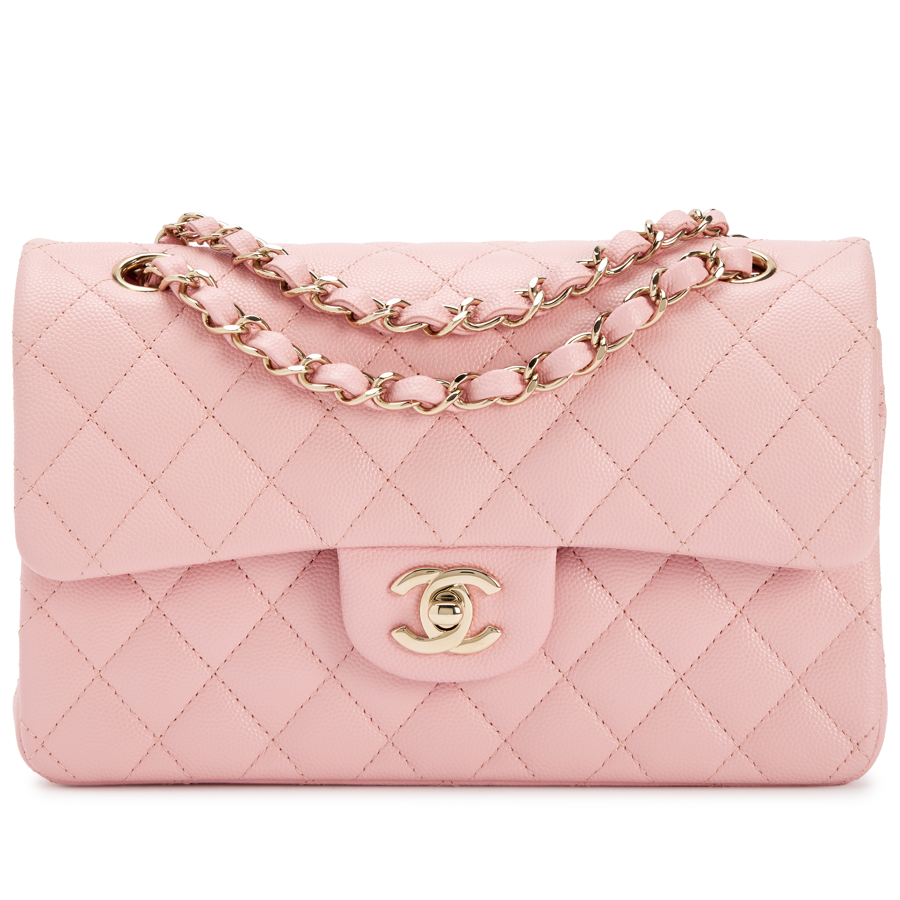 【さくら】CHANEL Chanel Sakura Pink Quilted Caviar Small Classic Double Flap Light