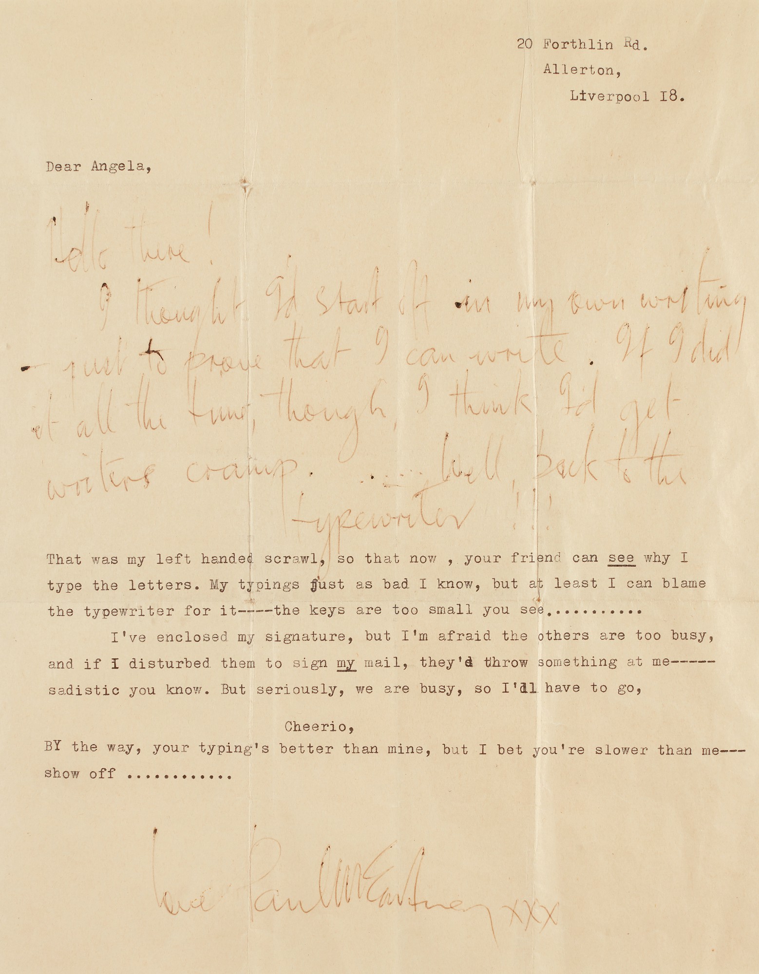 PAUL MCCARTNEY Autograph letter signed, to a fan, c.1963 The