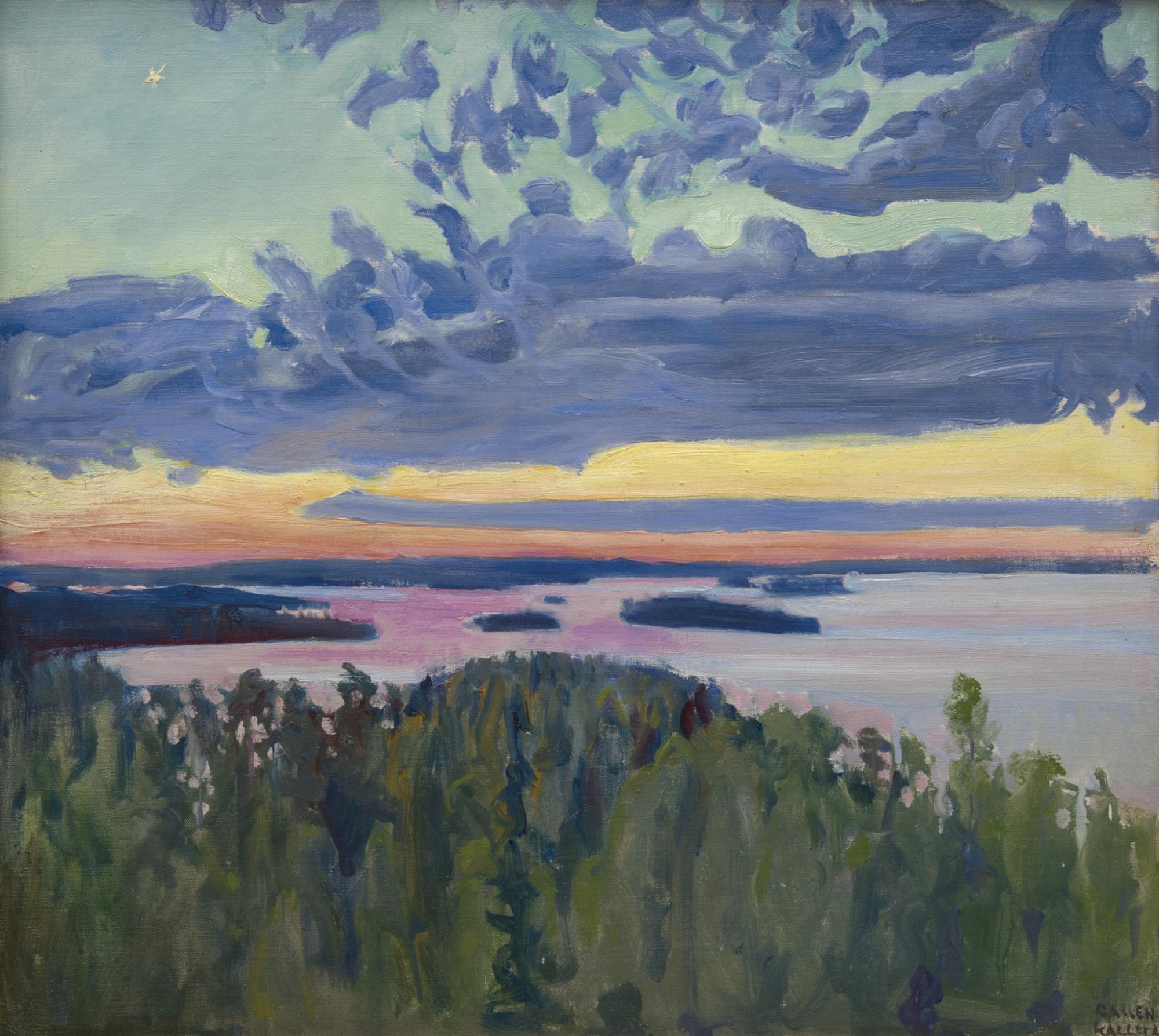 AKSELI GALLEN KALLELA View Over A Lake At Sunset 19th Century 