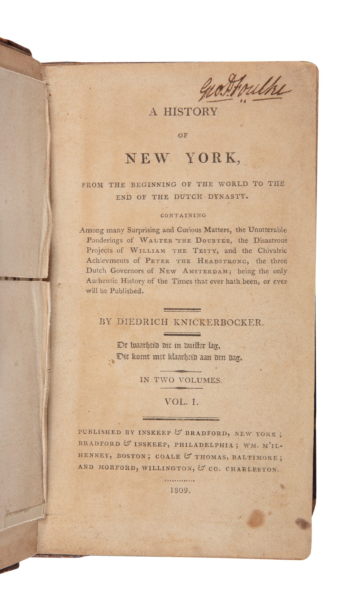 [Irving, Washington] First edition of A History of New York, 1809