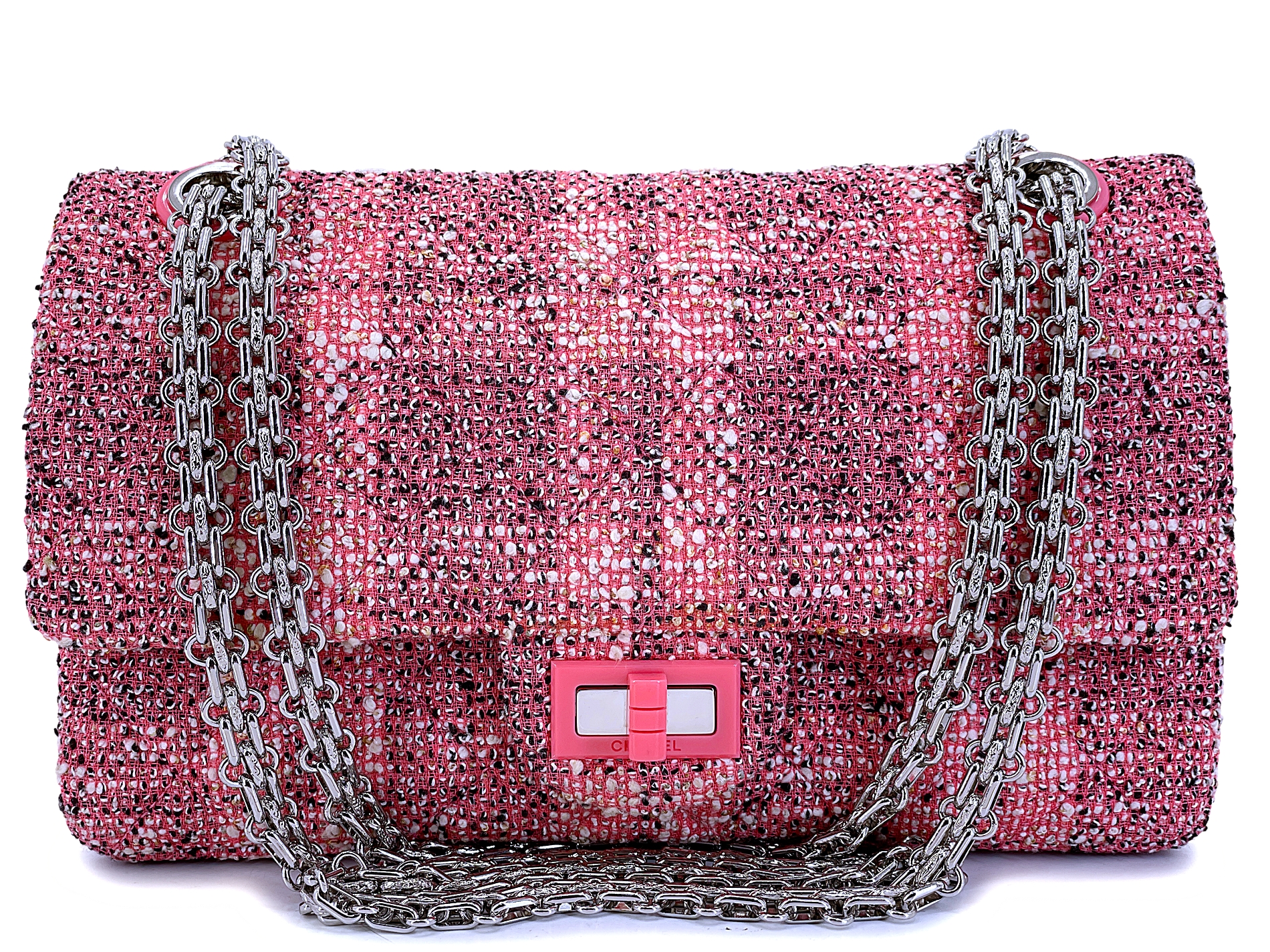 Chanel Pink Tweed 2.55 Reissue 225 Flap Bag Ruthenium Hardware