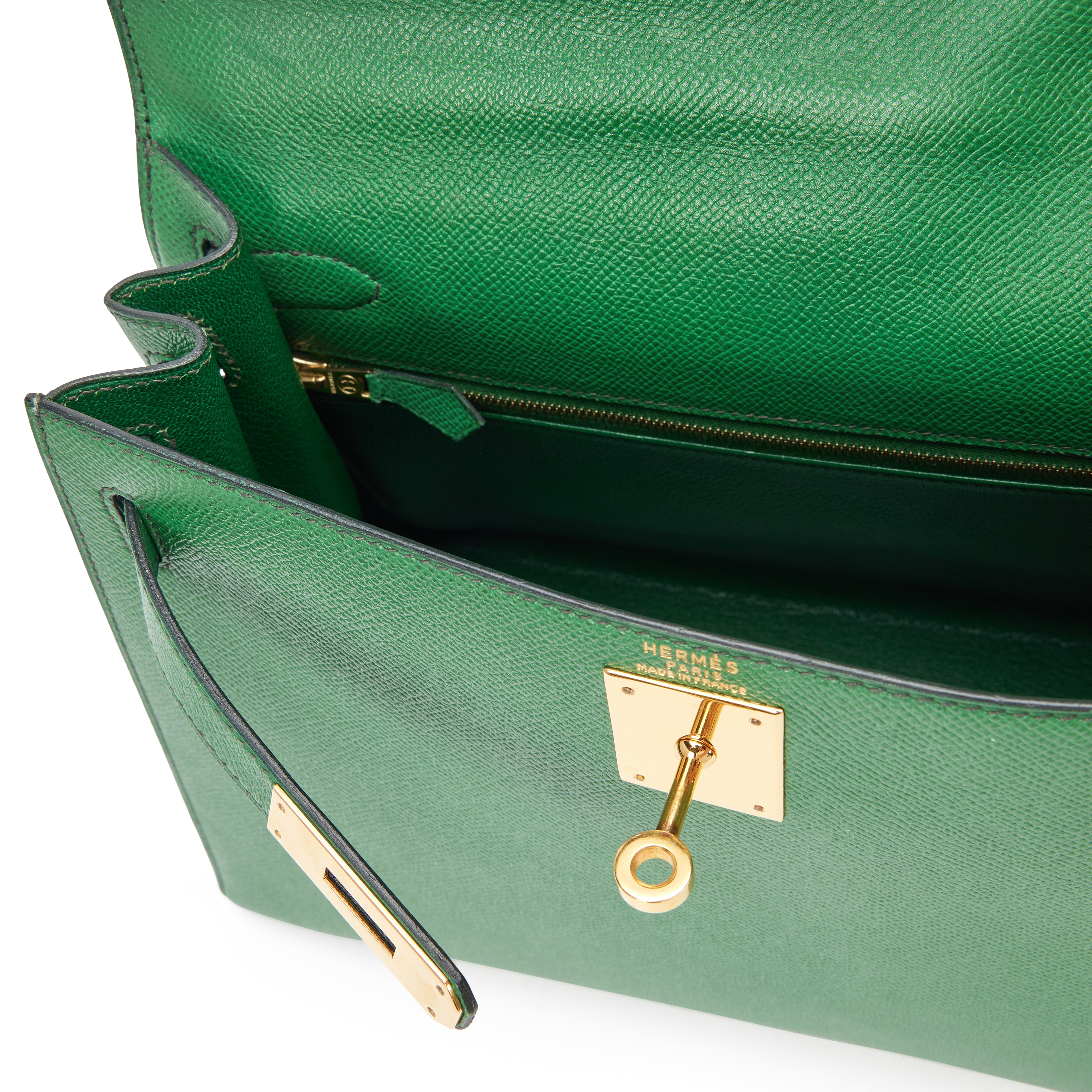 Hermès Vintage Vert Benghal Courchevel Sellier Kelly 28 With Hermès Vintage Vert Benghal Courchevel Sellier Kelly 28 With