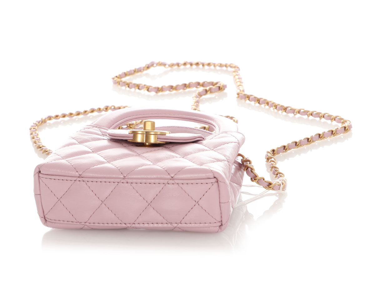 Chanel Pink Quilted Calfskin Nano Kelly Aged Gold Hardware