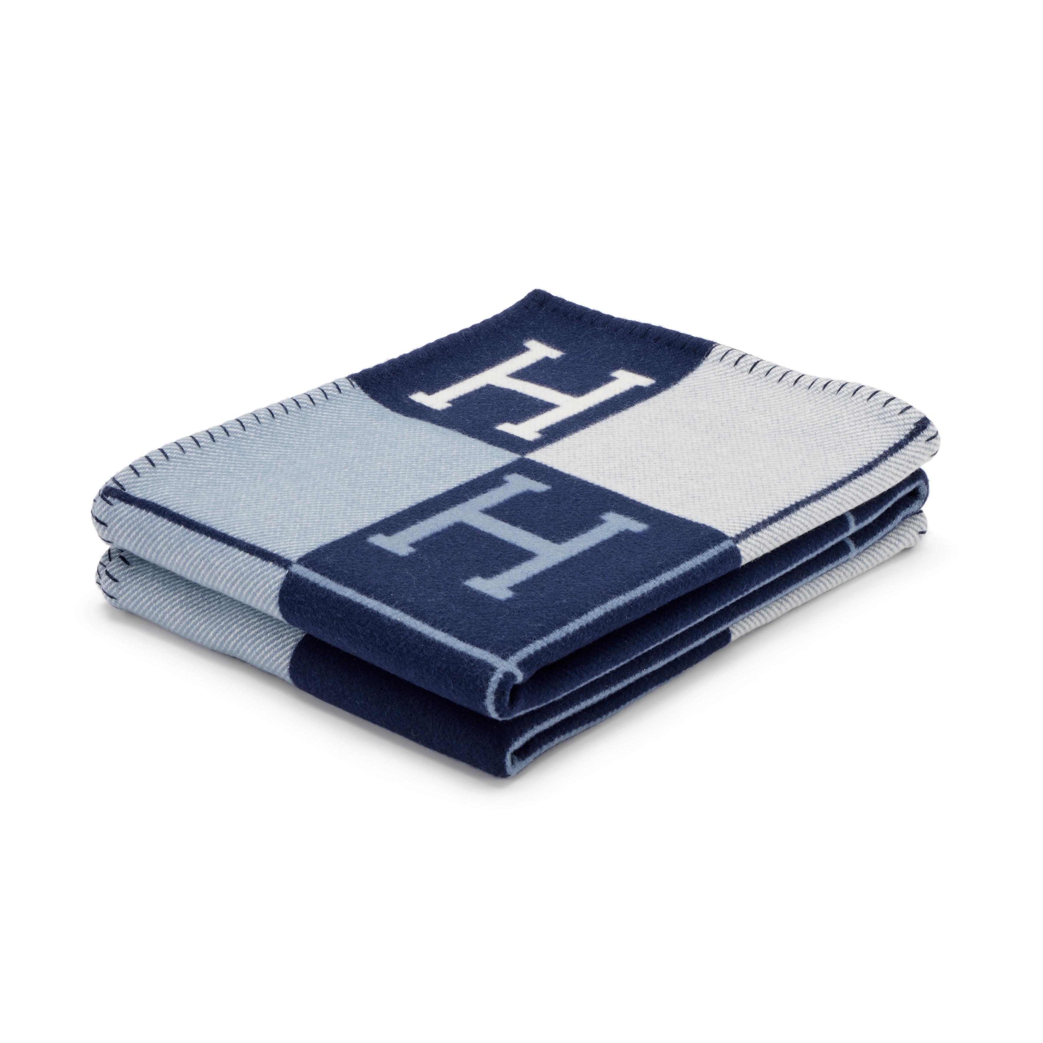 Hermès Bleu Caban And Ecru Merino Wool And Cashmere Avalon III Blanket