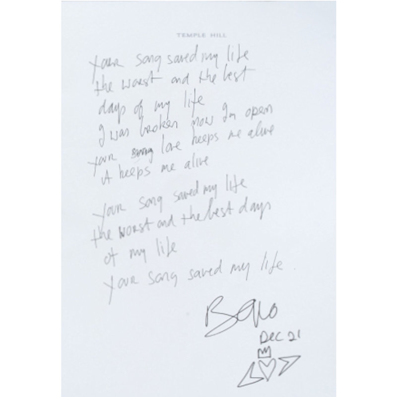 Bono Vintage Handwritten U2 Your Song Saved My Life Lyrics