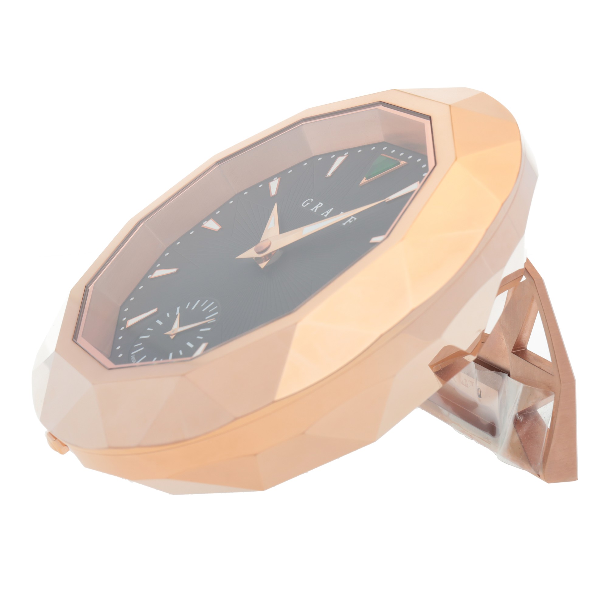 PINK GOLD COATED STAINLESS STEEL DUAL TIME ZONE DESK CLOCK CIRCA 2012
