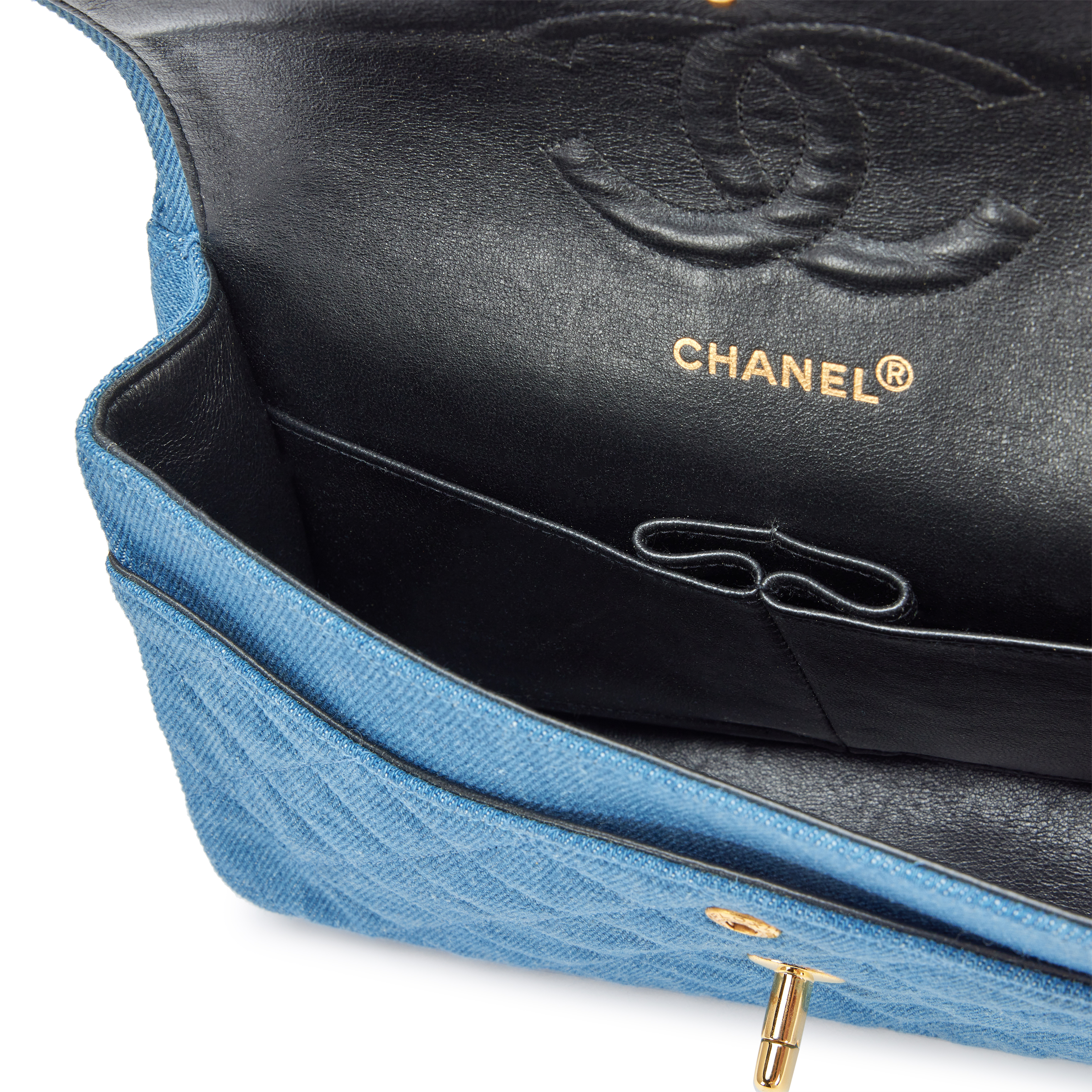 正規品‼️ヴィンテージ CHANEL Chanel Vintage Vintage Blue Quilted Denim Medium Classic Double